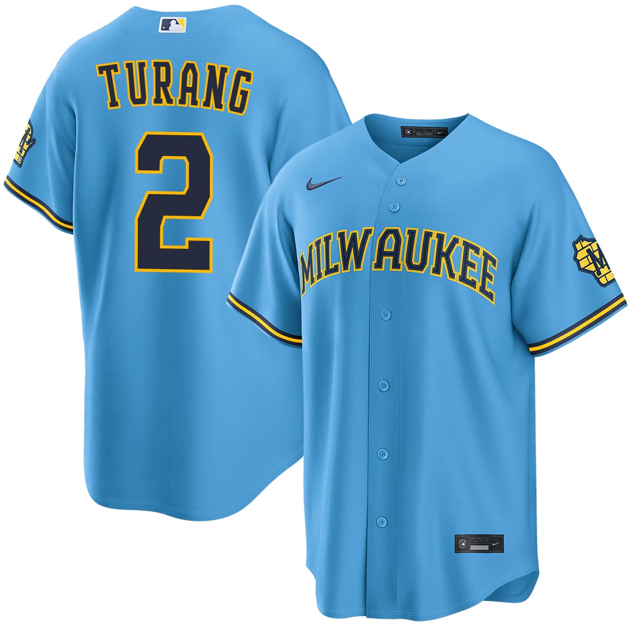 Men's Milwaukee Brewers NIKE® Brice Turang Road Stadium Jersey