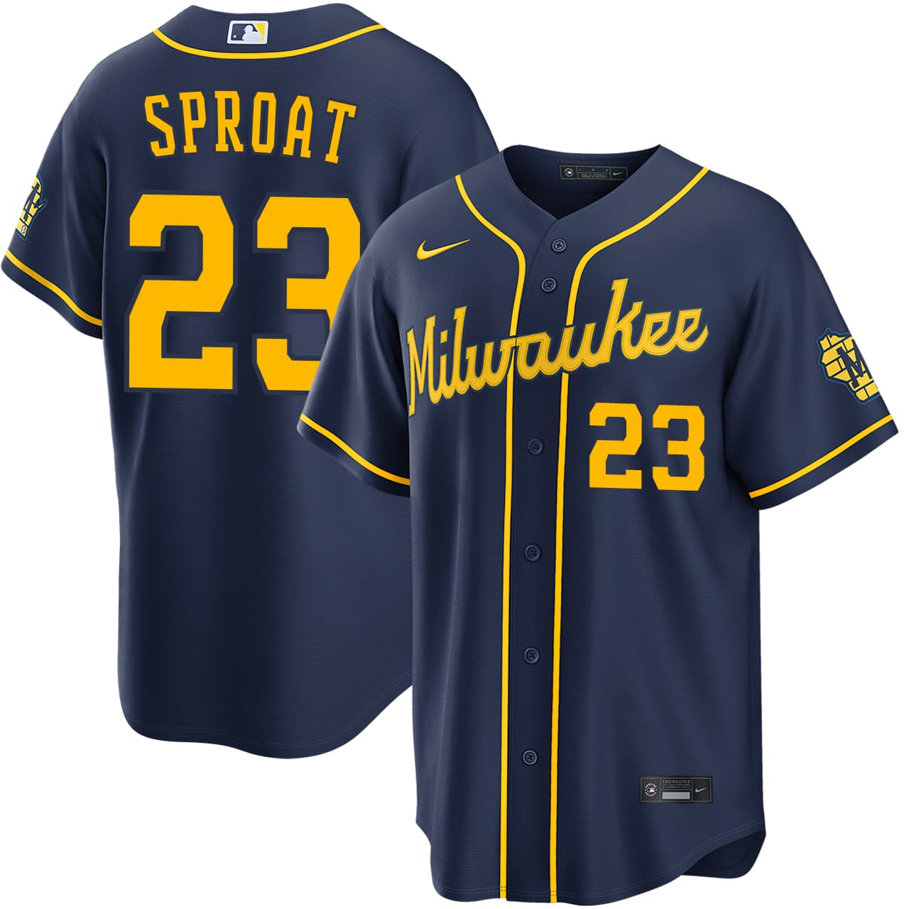 Men's Milwaukee Brewers NIKE® Brandon Sproat Alternate Navy Stadium Jersey