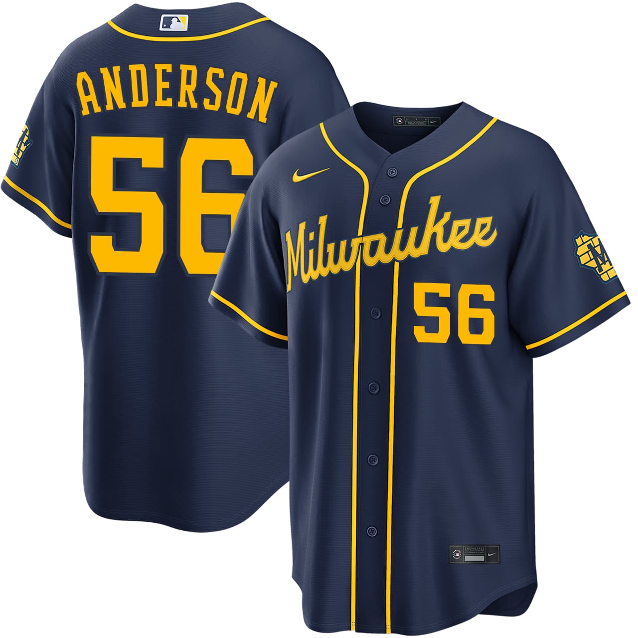 Men's Milwaukee Brewers NIKE® Grant Anderson Alternate Navy Stadium Jersey