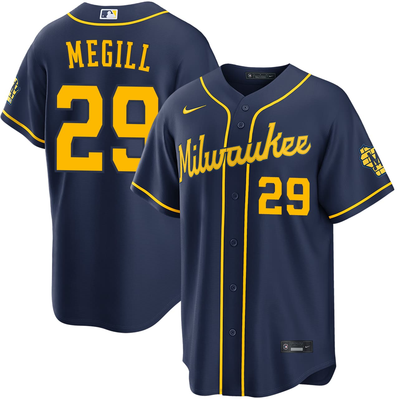 Men's Milwaukee Brewers NIKE® Trevor Megill Alternate Navy Stadium Jersey