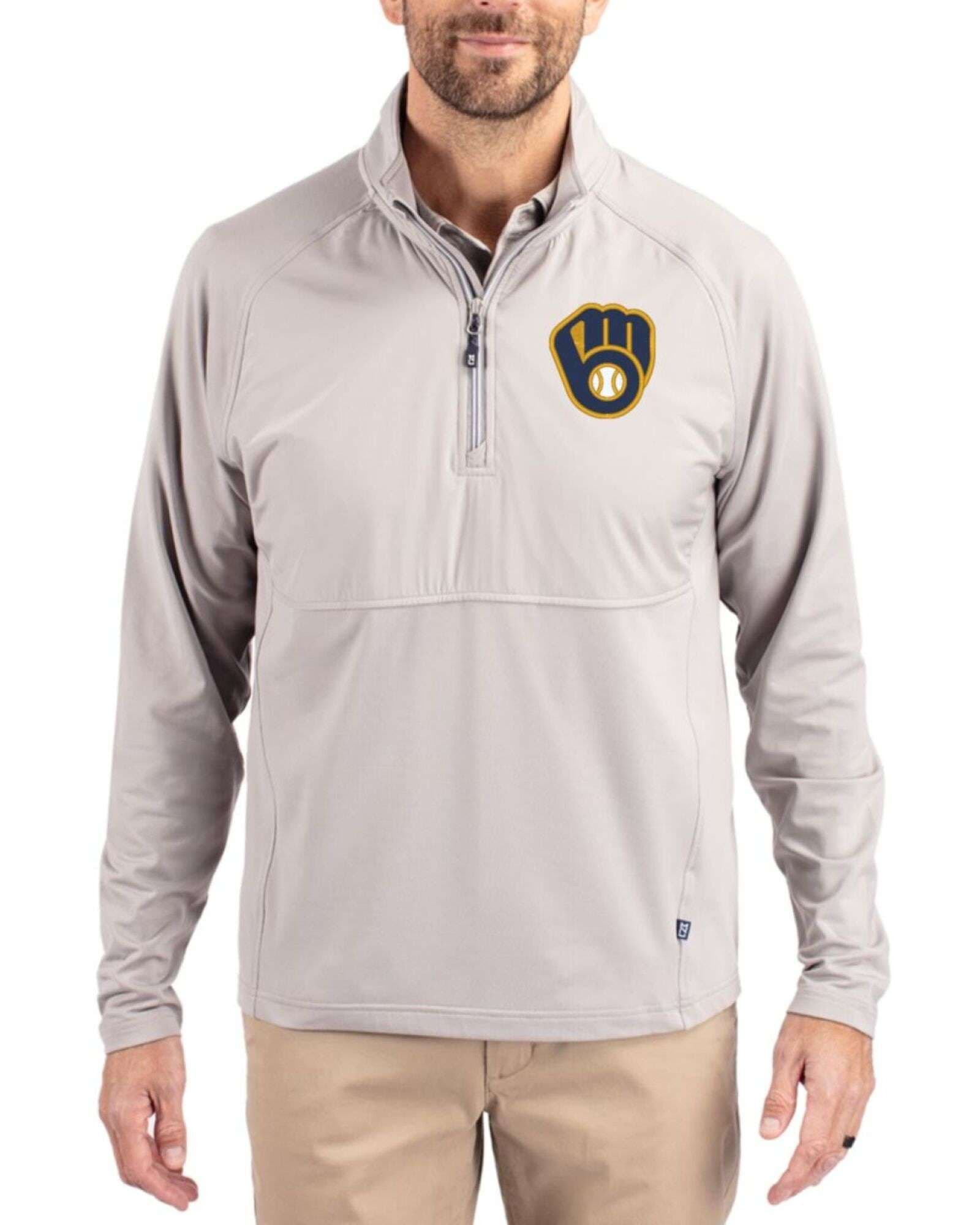 Men's Milwaukee Brewers Cutter & Buck Polished Adapt Soft Knit Stretch Hybrid Quarter Zip Pullover
