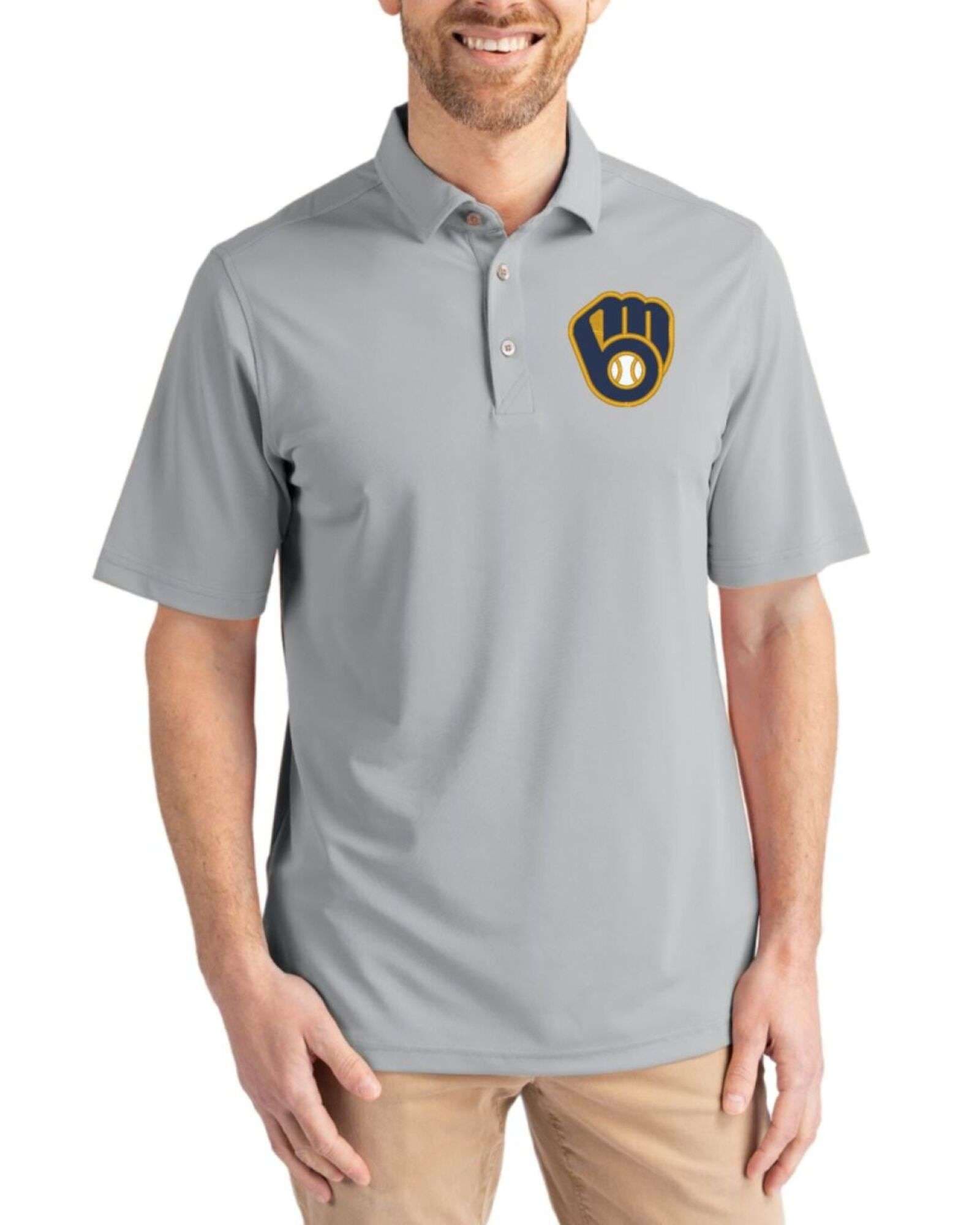 Men's Milwaukee Brewers Cutter & Buck Polished Virtue Featherlight Pique Polo