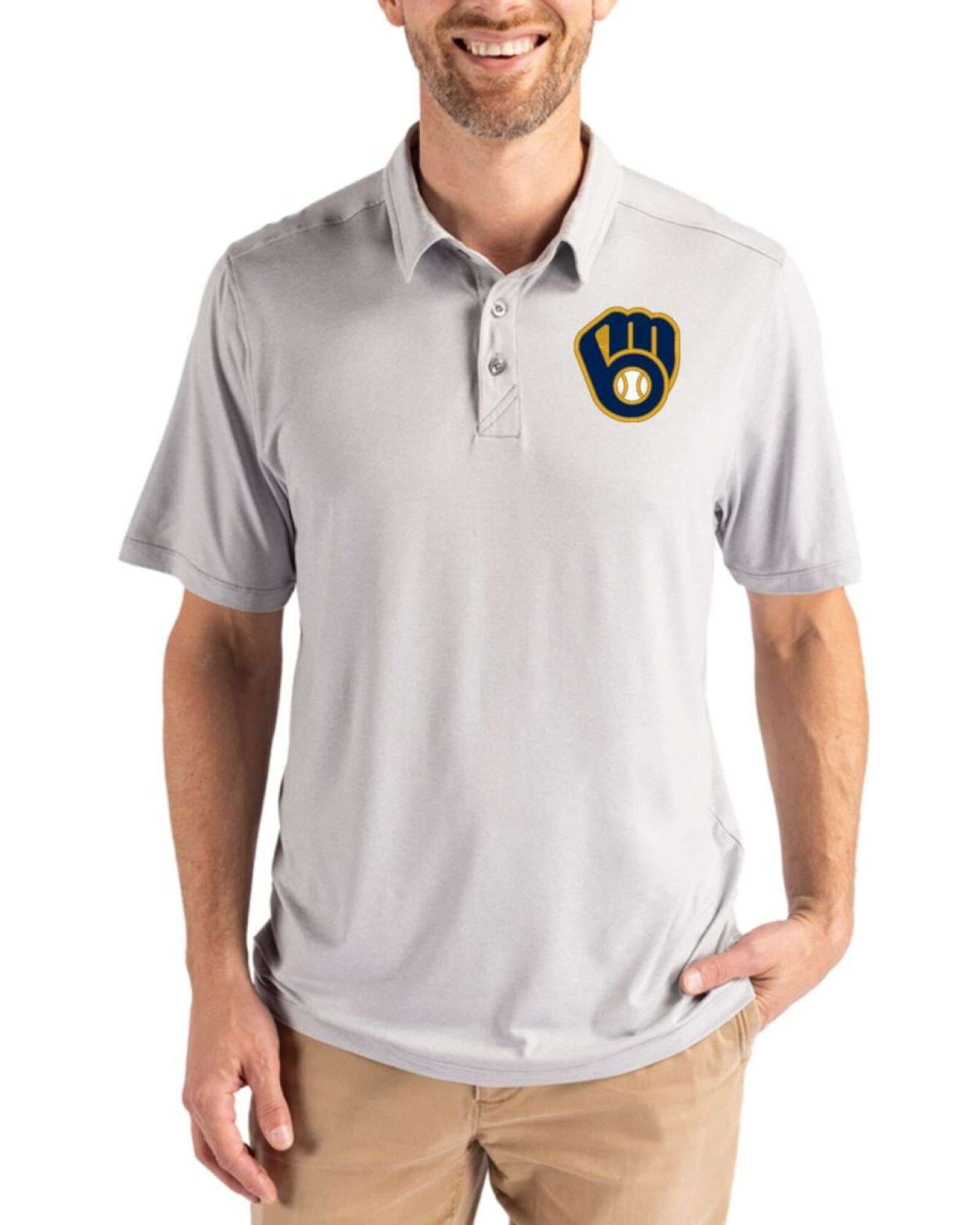 Men's Milwaukee Brewers Cutter & Buck Concrete Coastline Double Peached Polo