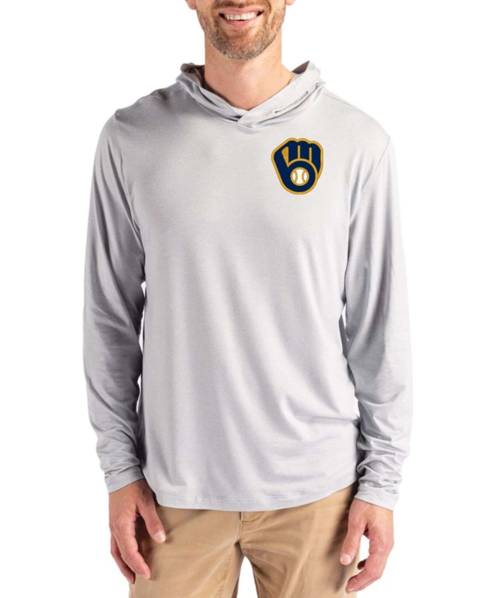 Men's Milwaukee Brewers Cutter & Buck Concrete Coastline Double Peached Hooded Pullover