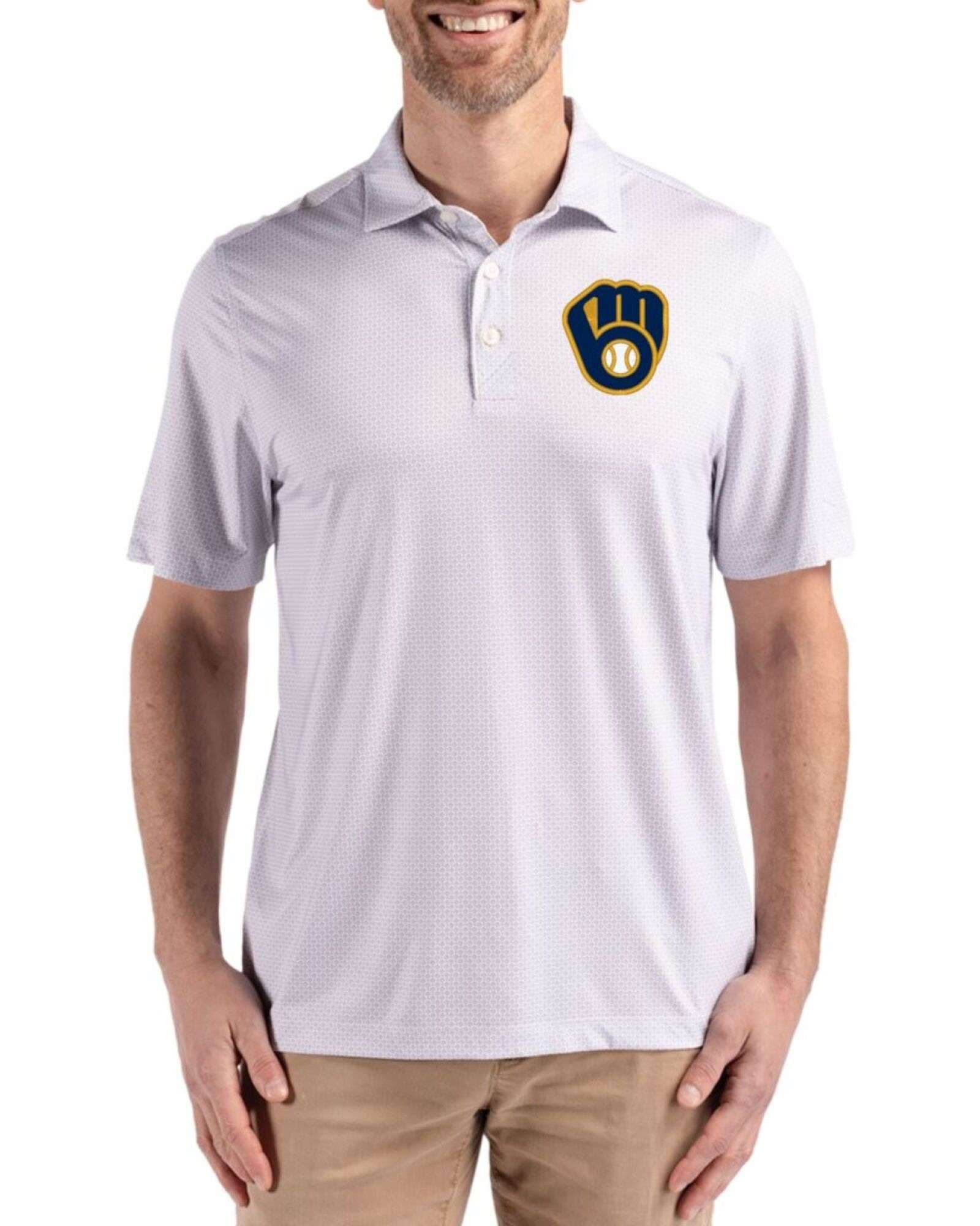 Men's Milwaukee Brewers Cutter & Buck Polished Pike Diamond Dot Print Polo