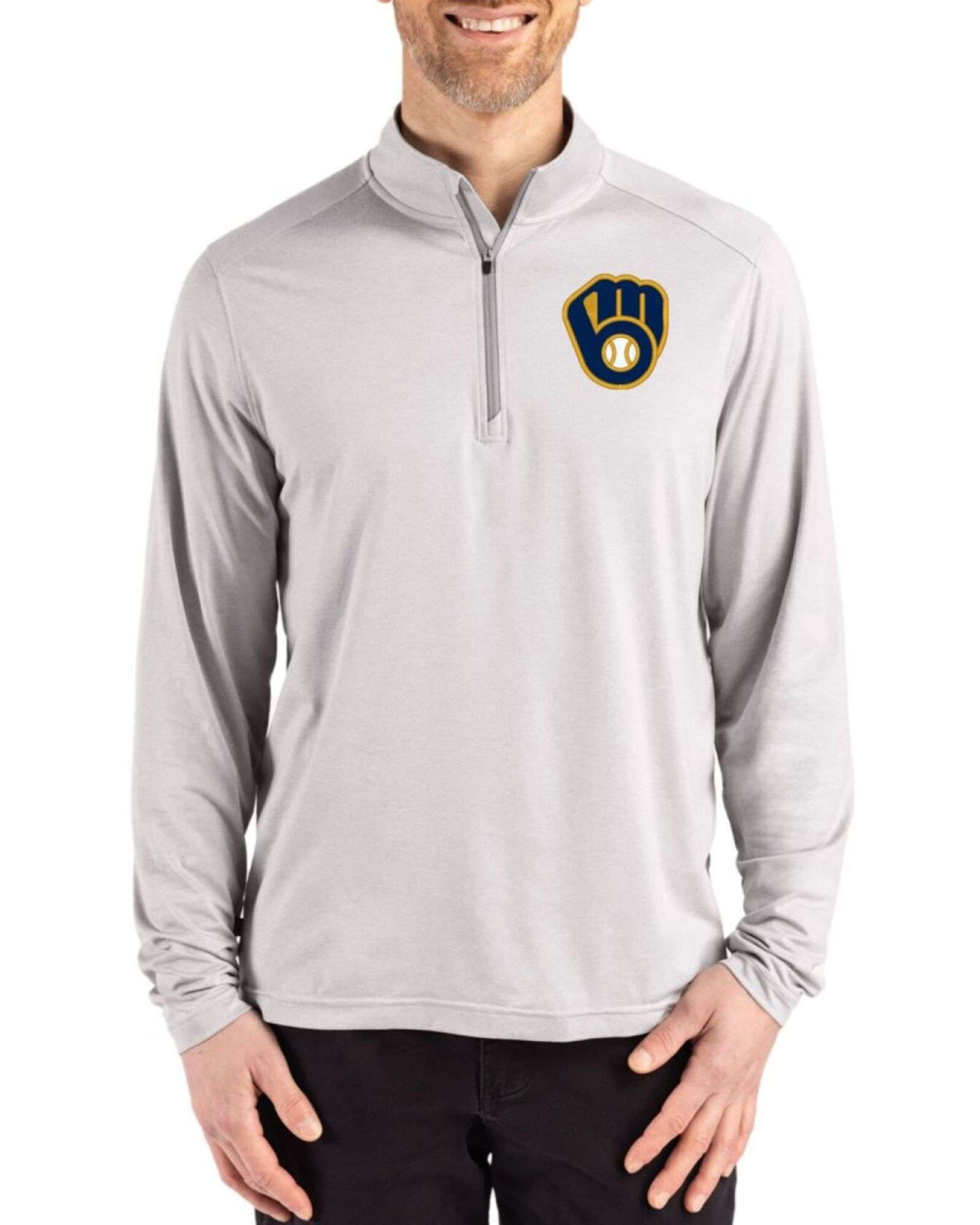 Men's Milwaukee Brewers Cutter & Buck Concrete Coastline Double Peached Quarter Zip Pullover
