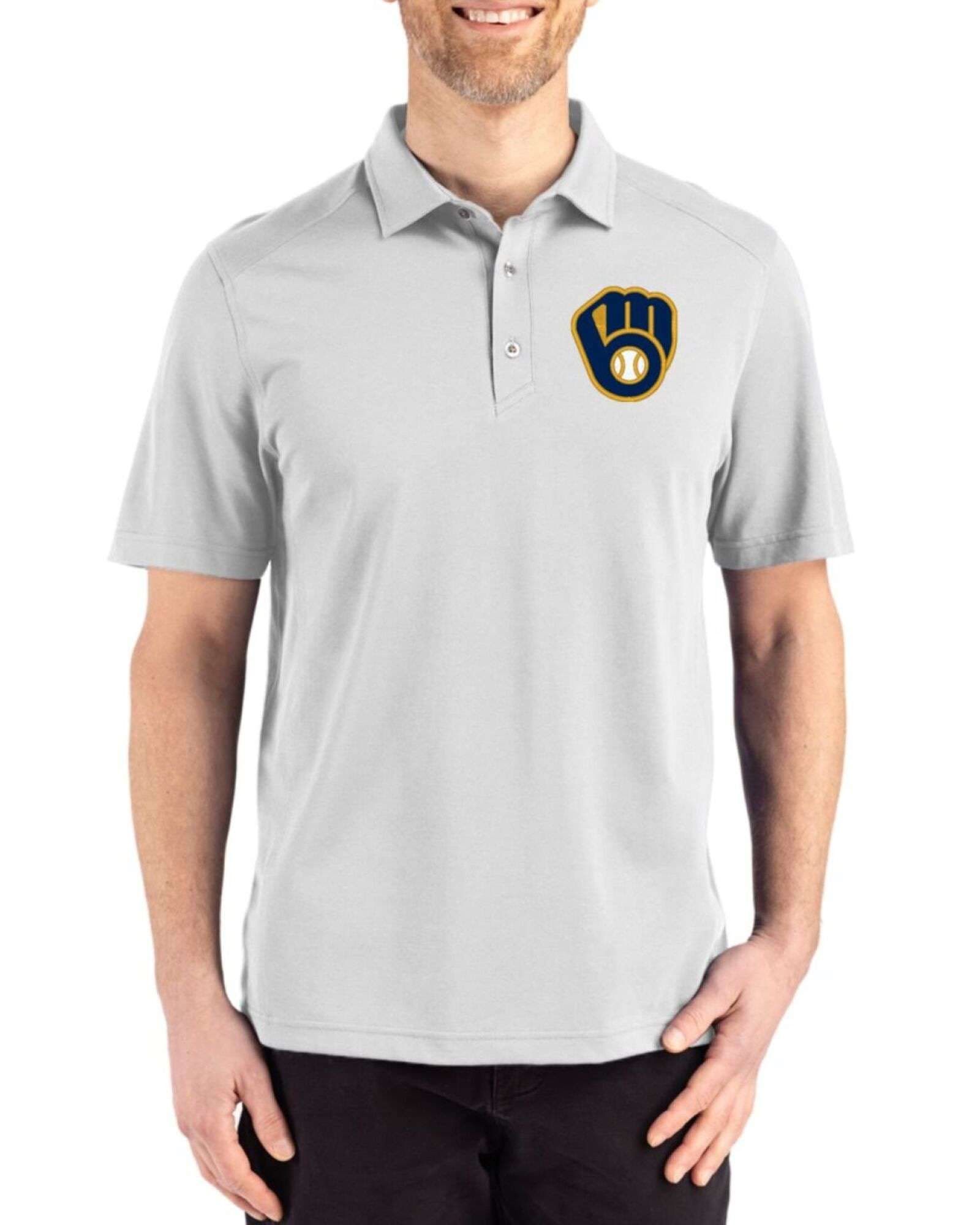 Men's Milwaukee Brewers Cutter & Buck Concrete Advantage Refresh Epic Confidence Tri-Blend Pique Polo