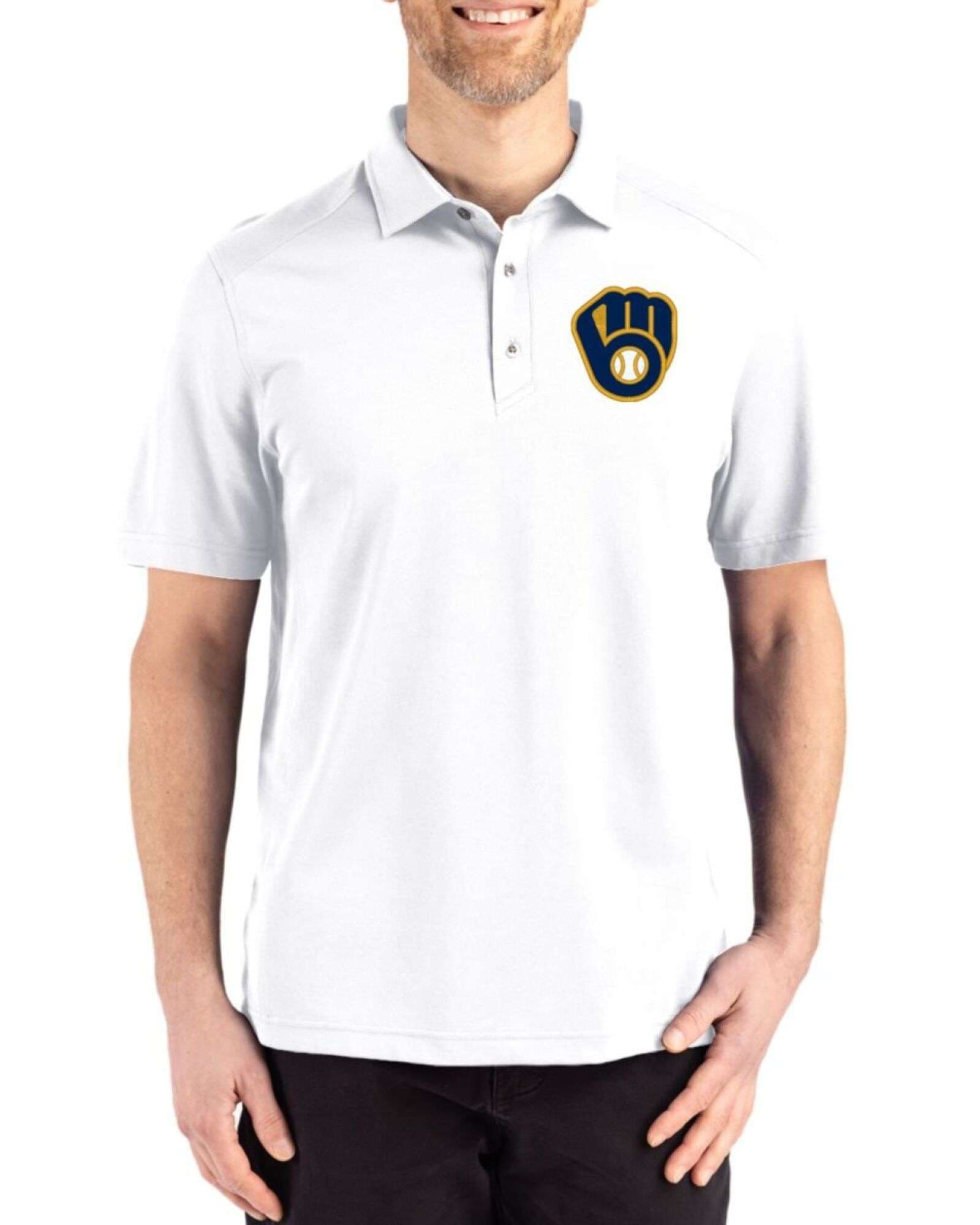 Men's Milwaukee Brewers Cutter & Buck White Advantage Refresh Epic Confidence Tri-Blend Pique Polo