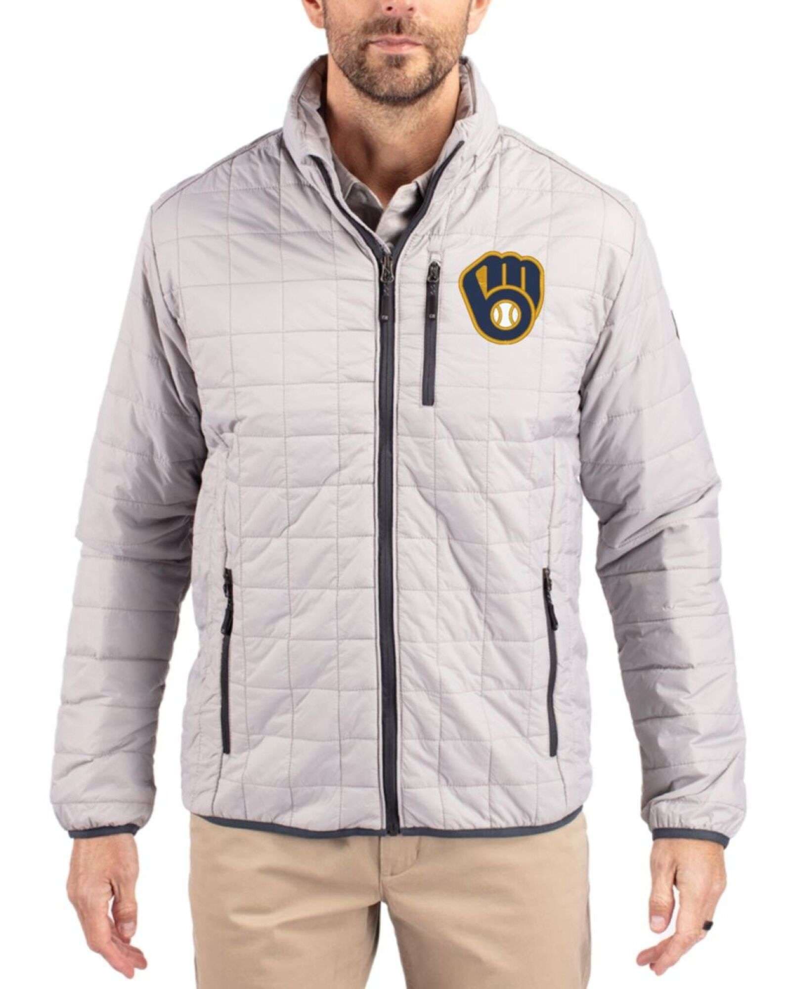 Men's Milwaukee Brewers Cutter & Buck Polished Rainier Insulated Puffer Full Zip Jacket