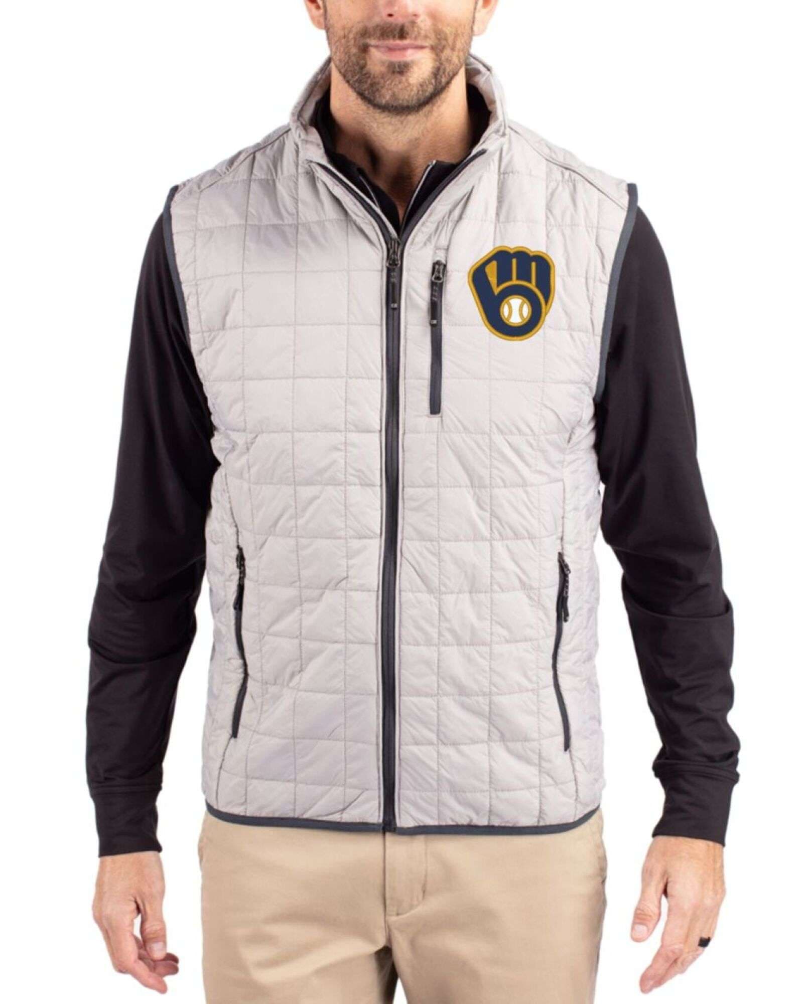 Men's Milwaukee Brewers Cutter & Buck Polished Rainier Insulated Puffer Full Zip Vest
