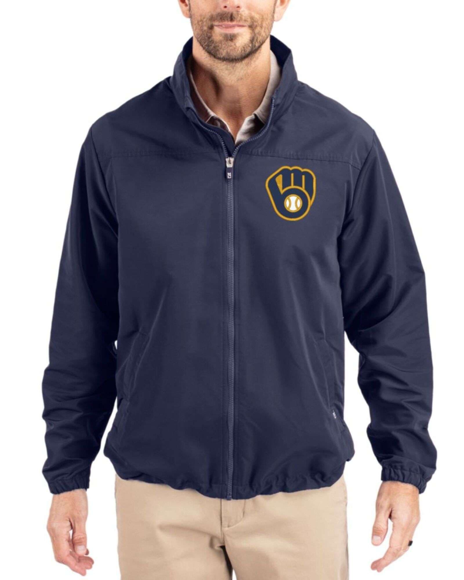 Men's Milwaukee Brewers Cutter & Buck Navy Blue Charter Epic Versatility Full Zip Jacket