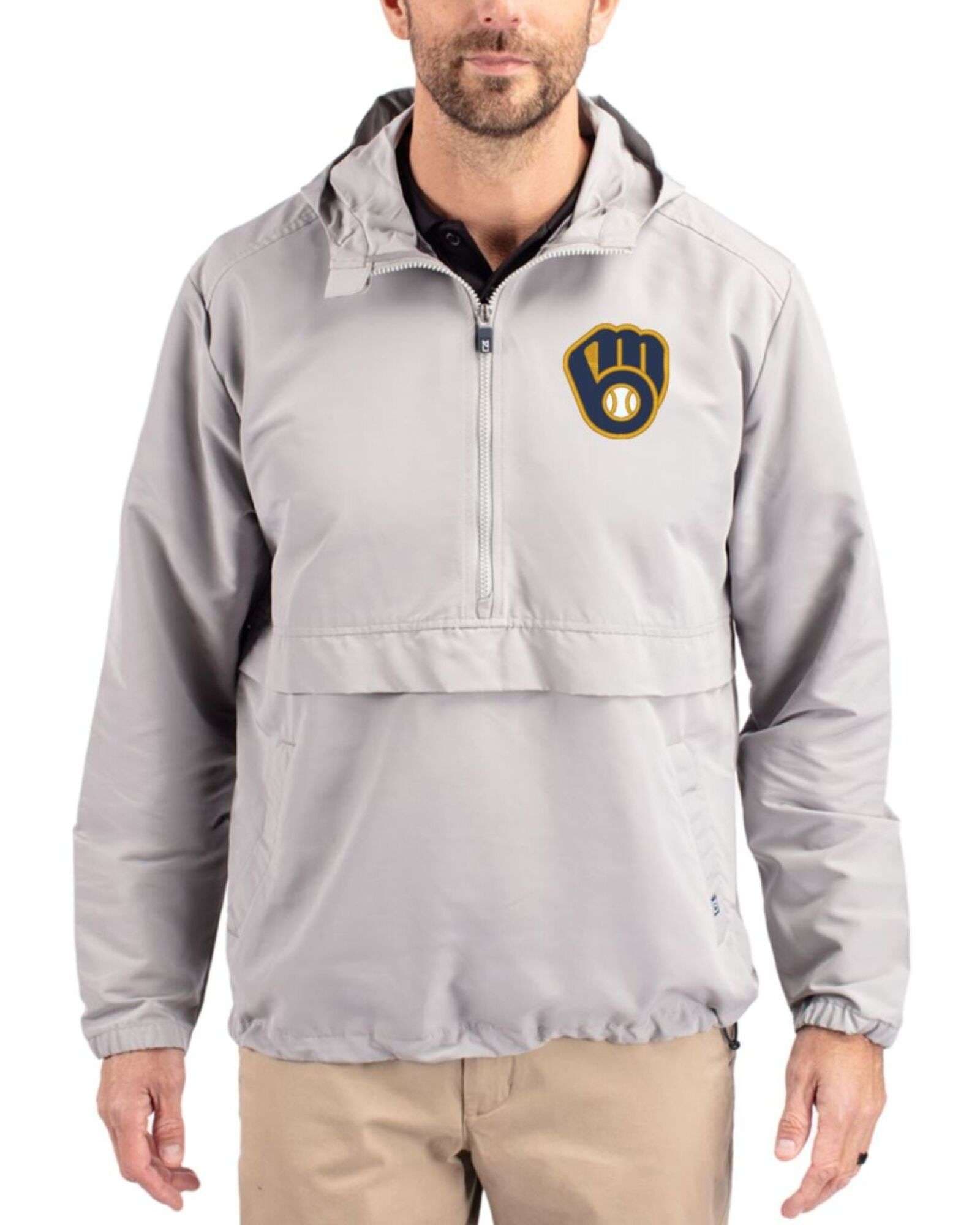 Men's Milwaukee Brewers Cutter & Buck Polished Charter Epic Versatility Half Zip Anorak Jacket