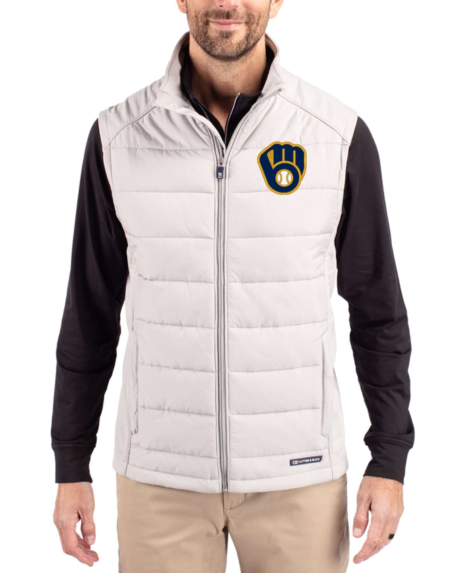 Men's Milwaukee Brewers Cutter & Buck Concrete Evoke Epic Versatility Hybrid Softshell Full Zip Vest