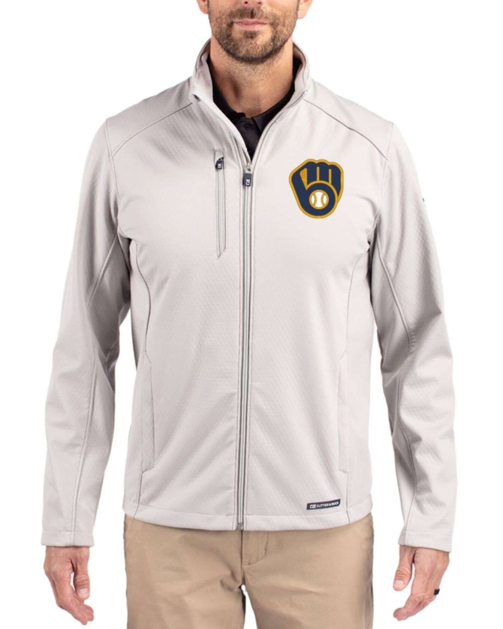 Men's Milwaukee Brewers Cutter & Buck Concrete Evoke Epic Versatility Softshell Full Zip Jacket