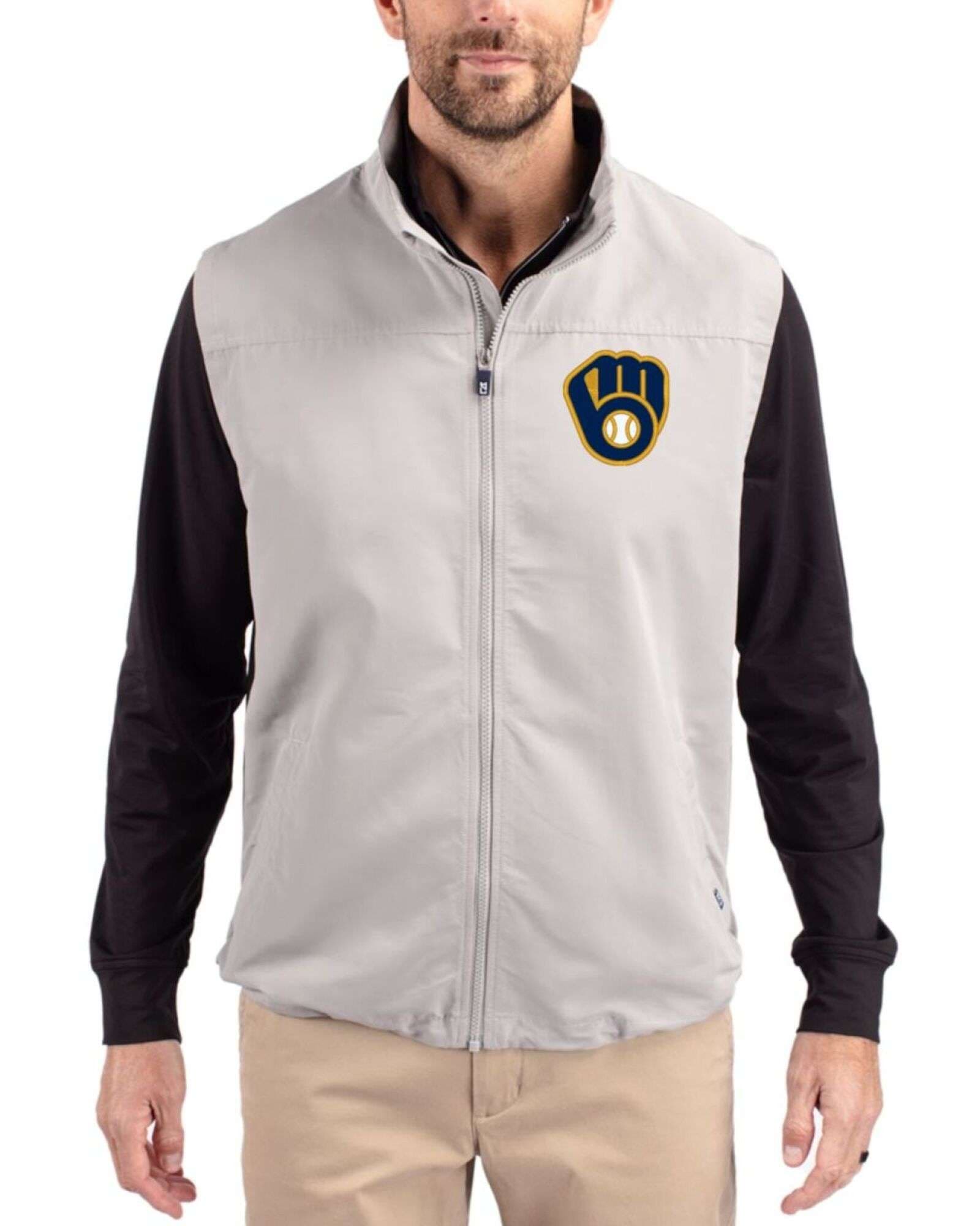 Men's Milwaukee Brewers Cutter & Buck Polished Charter Epic Versatility Packable Full Zip Vest