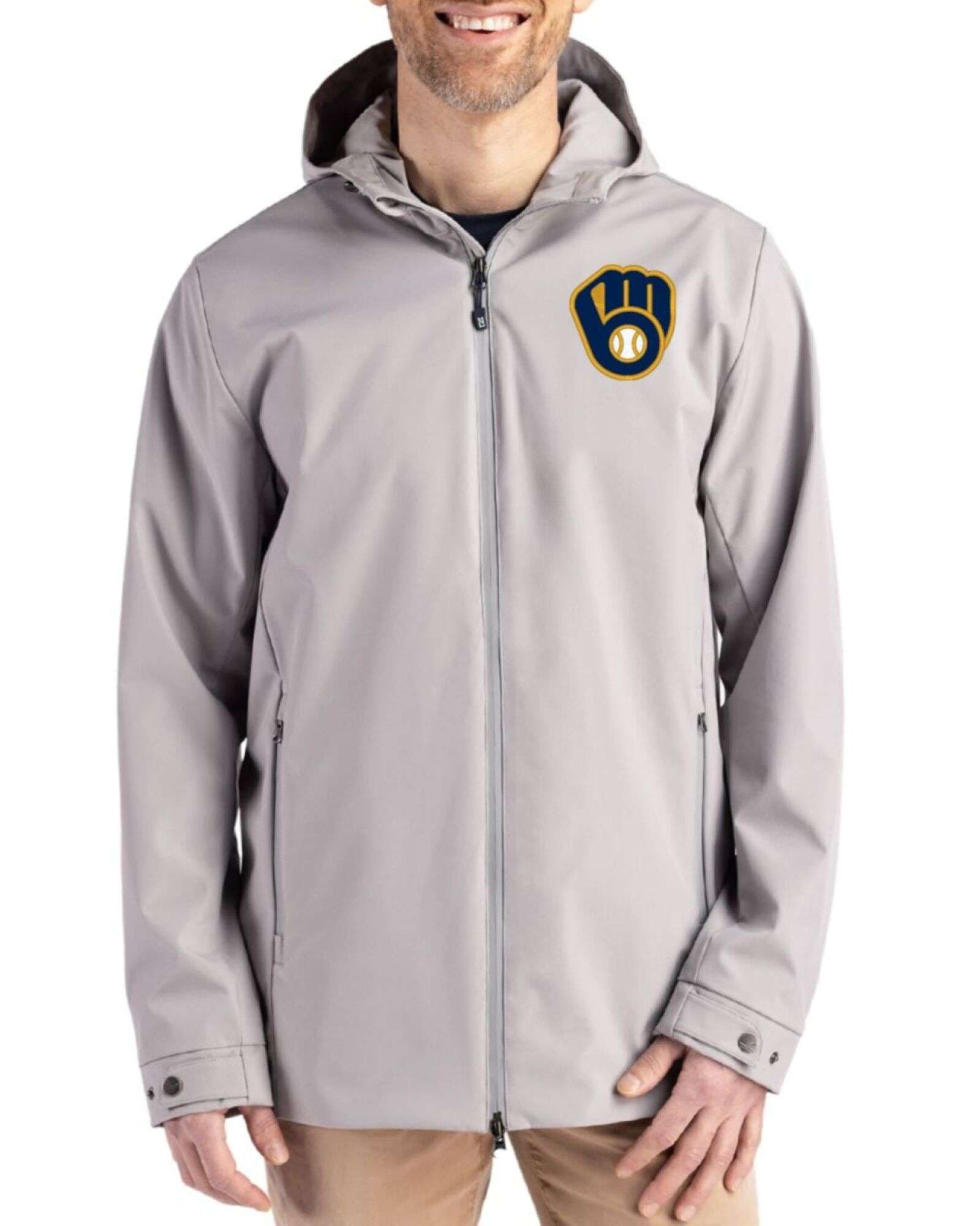Men's Milwaukee Brewers Cutter & Buck Polished Camano Everyday Stretch Water Resistant Full Zip Jacket