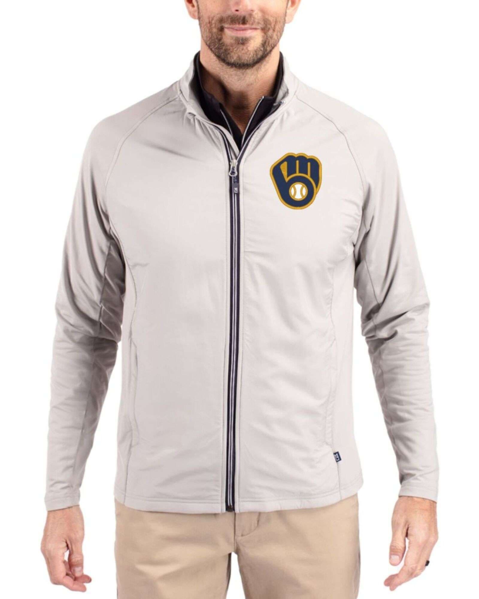 Men's Milwaukee Brewers Cutter & Buck Polished Adapt Soft Knit Stretch Big & Tall Hybrid Full Zip Jacket