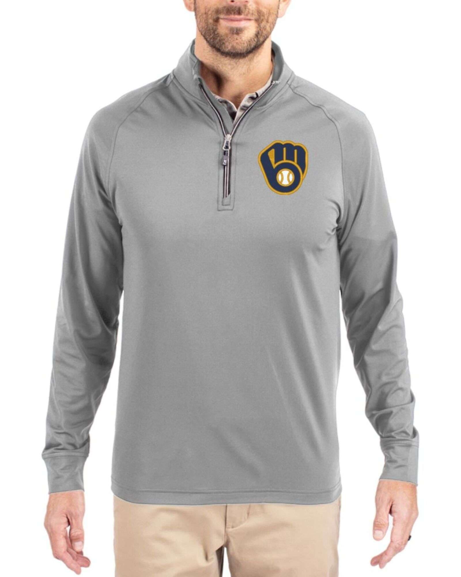 Men's Milwaukee Brewers Cutter & Buck Polished Adapt Soft Knit Stretch Big & Tall Quarter Zip Pullover