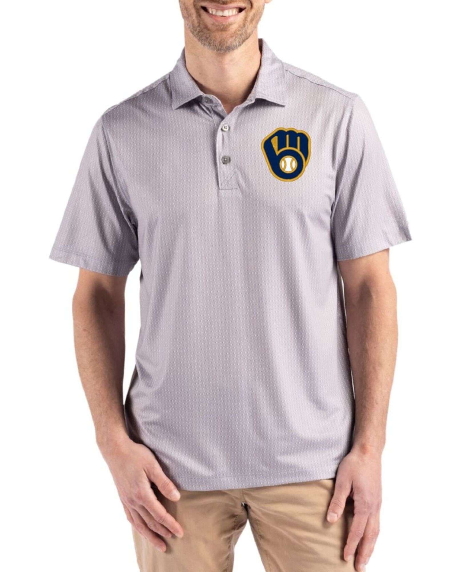 Men's Milwaukee Brewers Cutter & Buck Polished Pike Shadow Check Print Big & Tall Polo