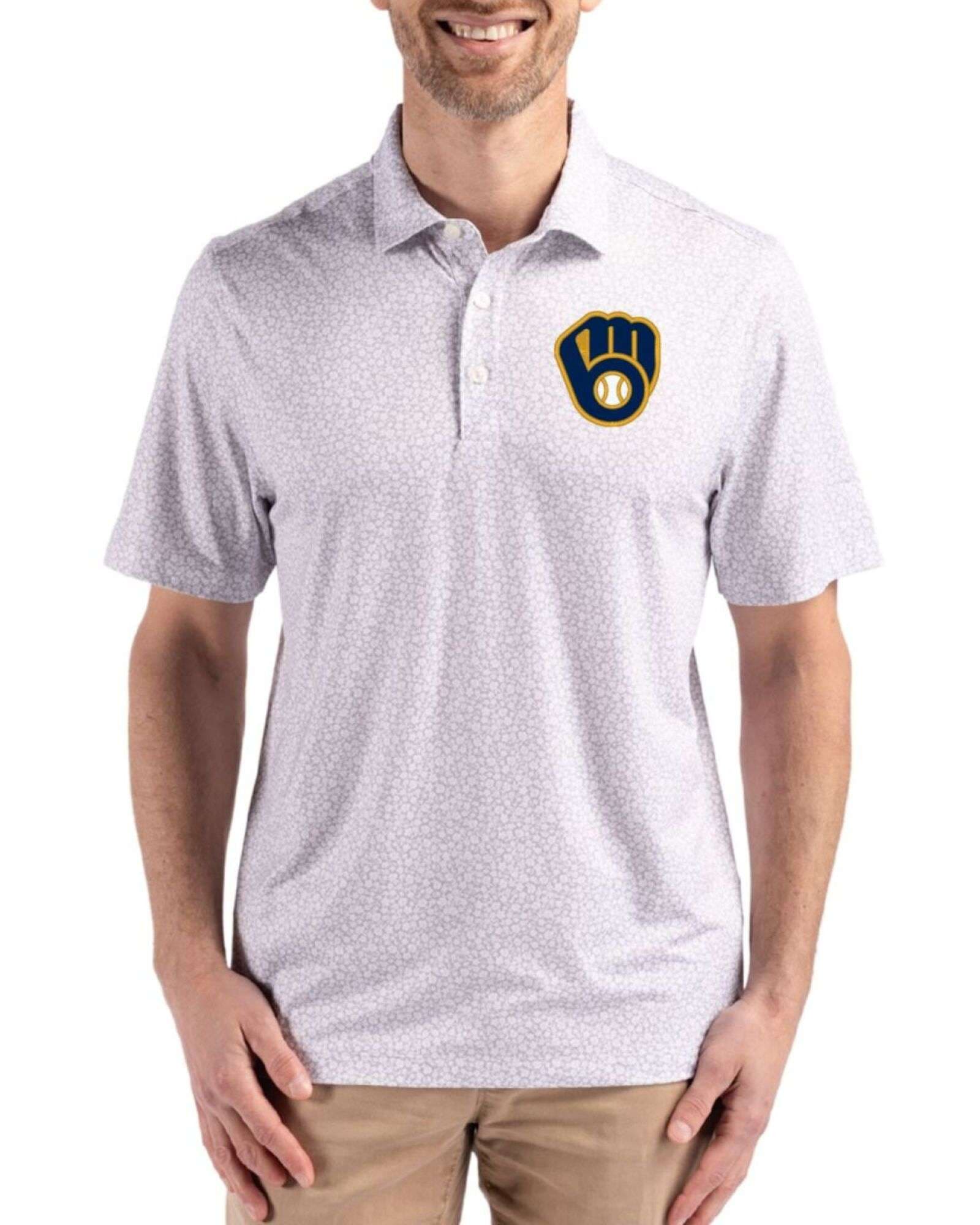 Men's Milwaukee Brewers Cutter & Buck Polished Pike Flora Print Big & Tall Polo