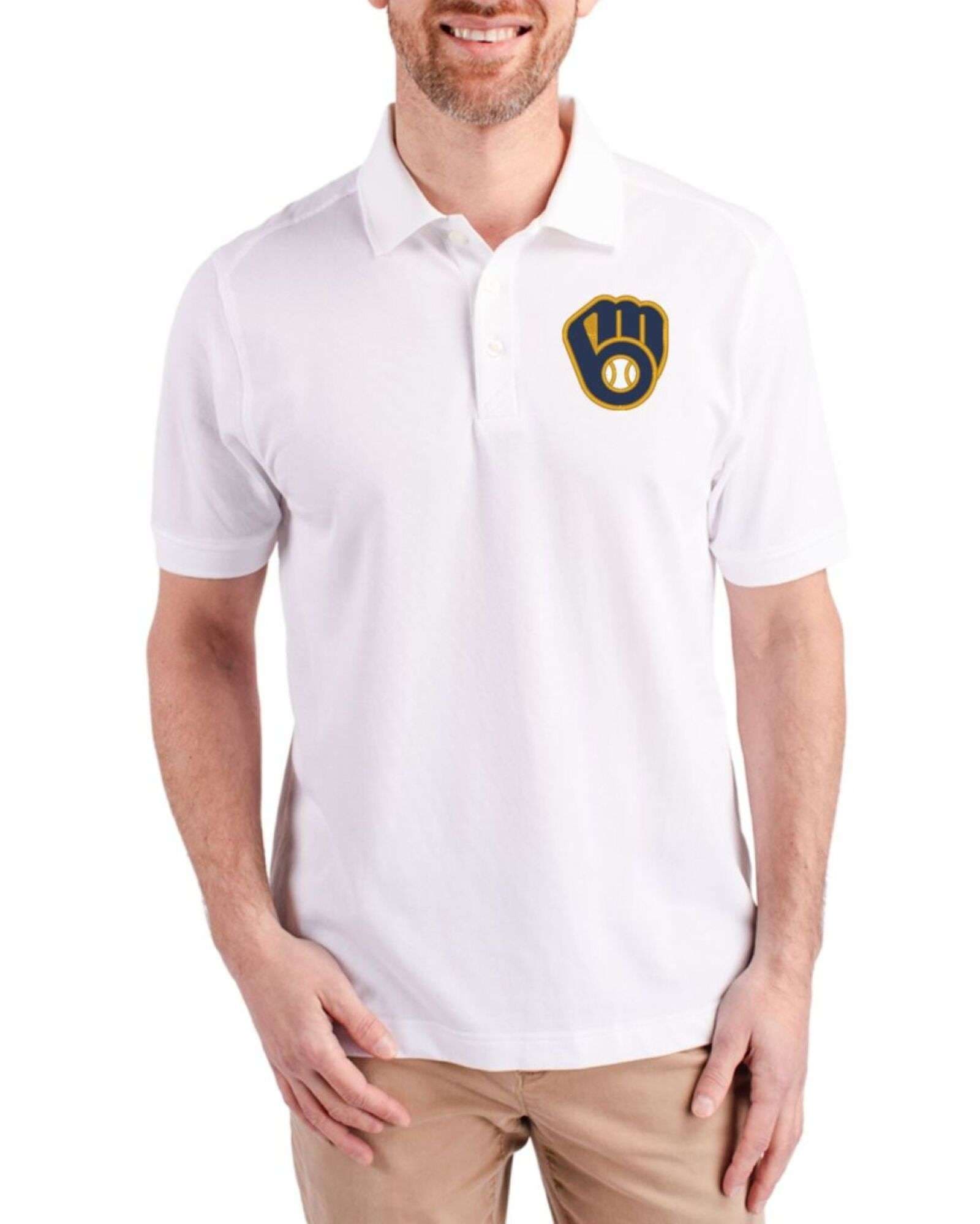 Men's Milwaukee Brewers Cutter & Buck White Advantage Epic Confidence Tri-Blend Pique Big & Tall Polo