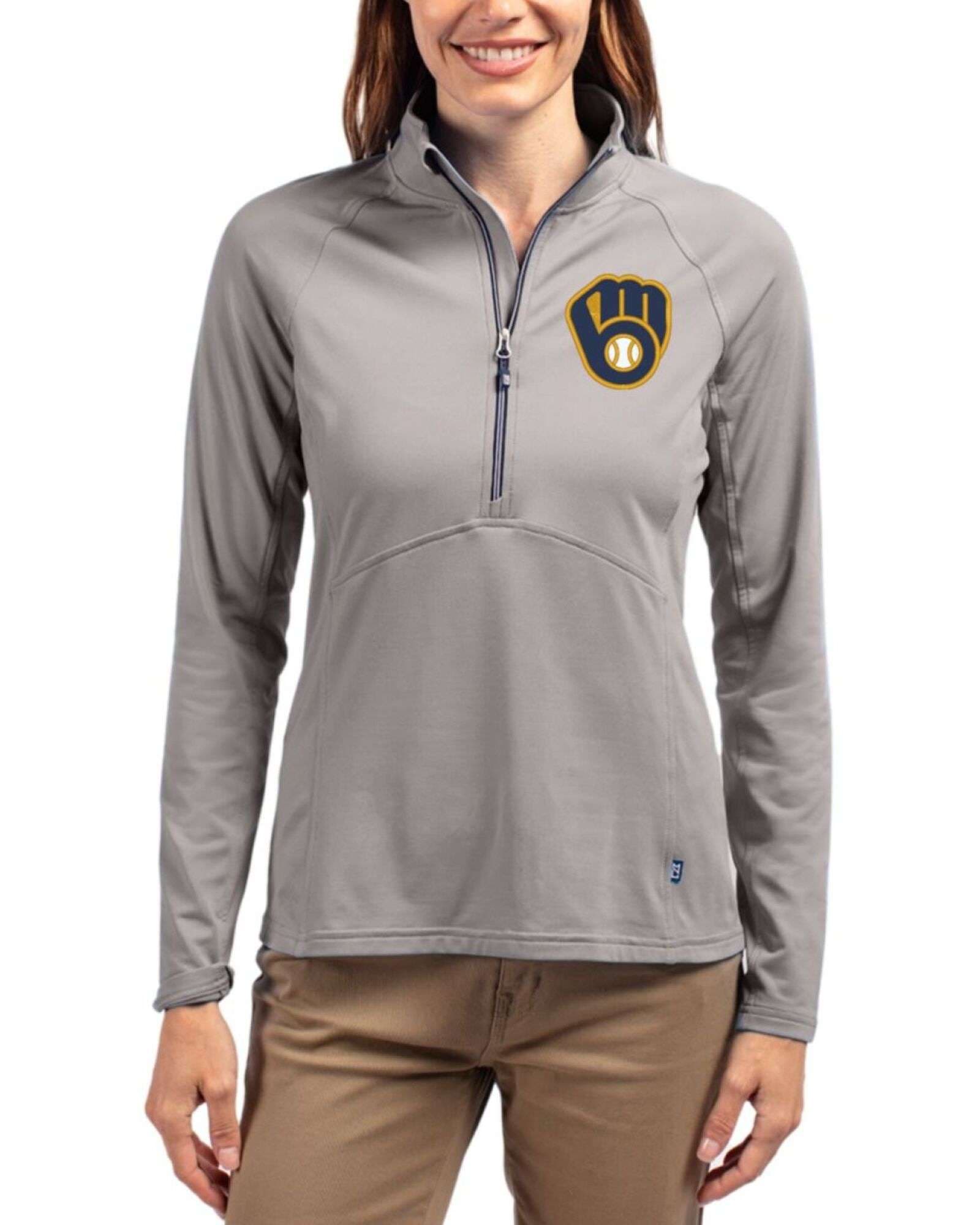 Women's Milwaukee Brewers Cutter & Buck Polished Adapt Soft Knit Stretch Half Zip Pullover