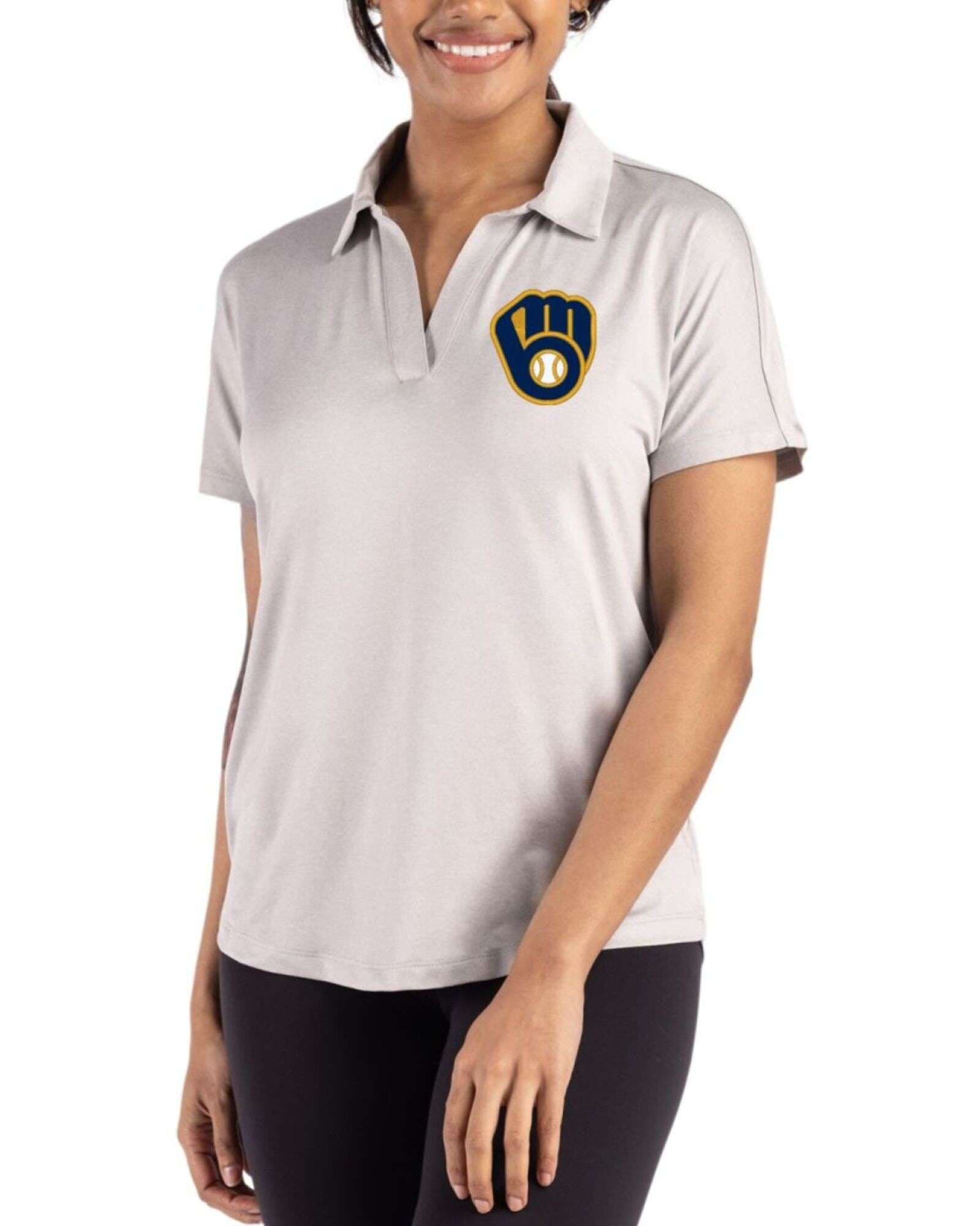 Women's Milwaukee Brewers Cutter & Buck Concrete Coastline Double Peached Dolman Polo