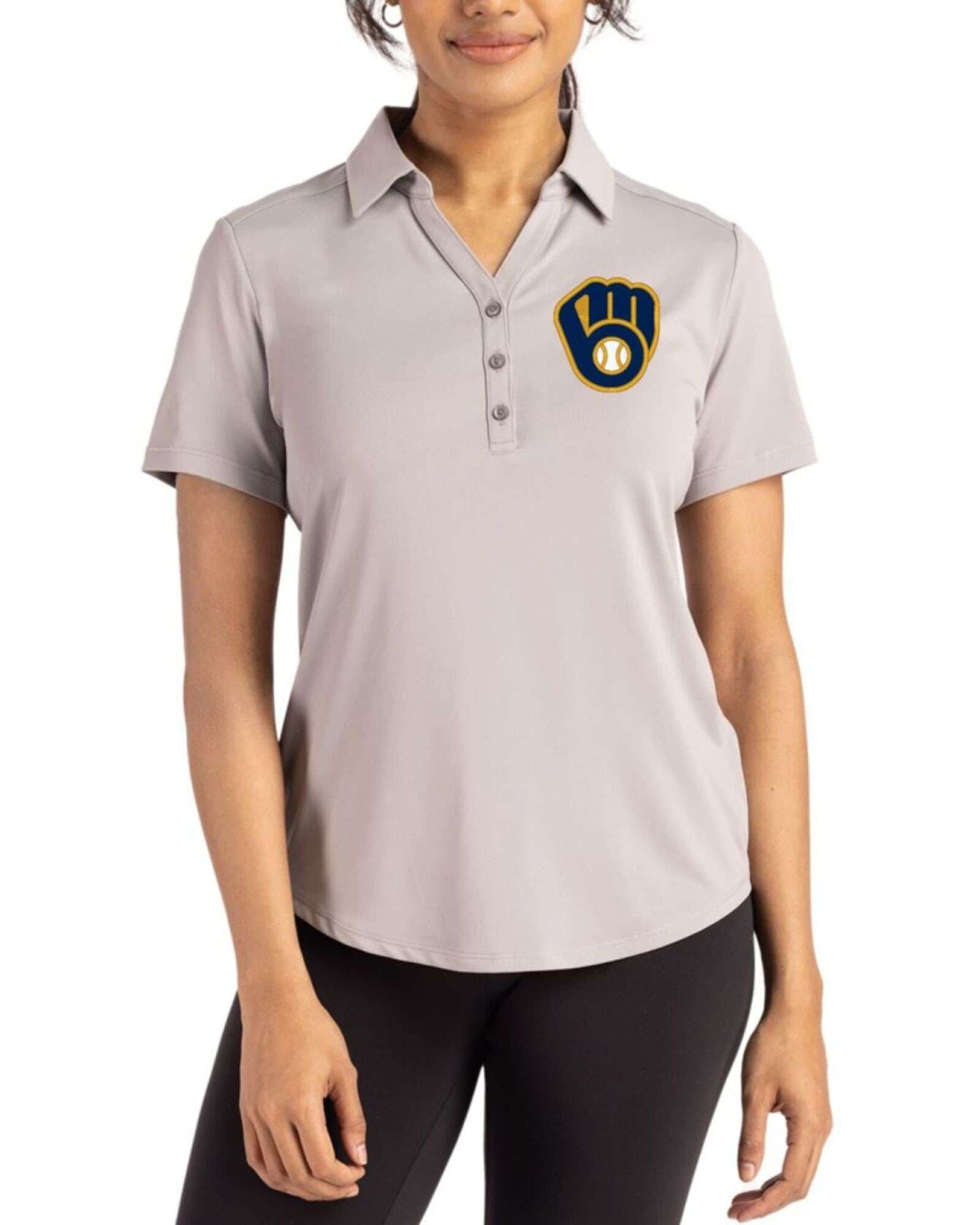 Women's Milwaukee Brewers Cutter & Buck Polished Forge Four-Way Stretch Polo