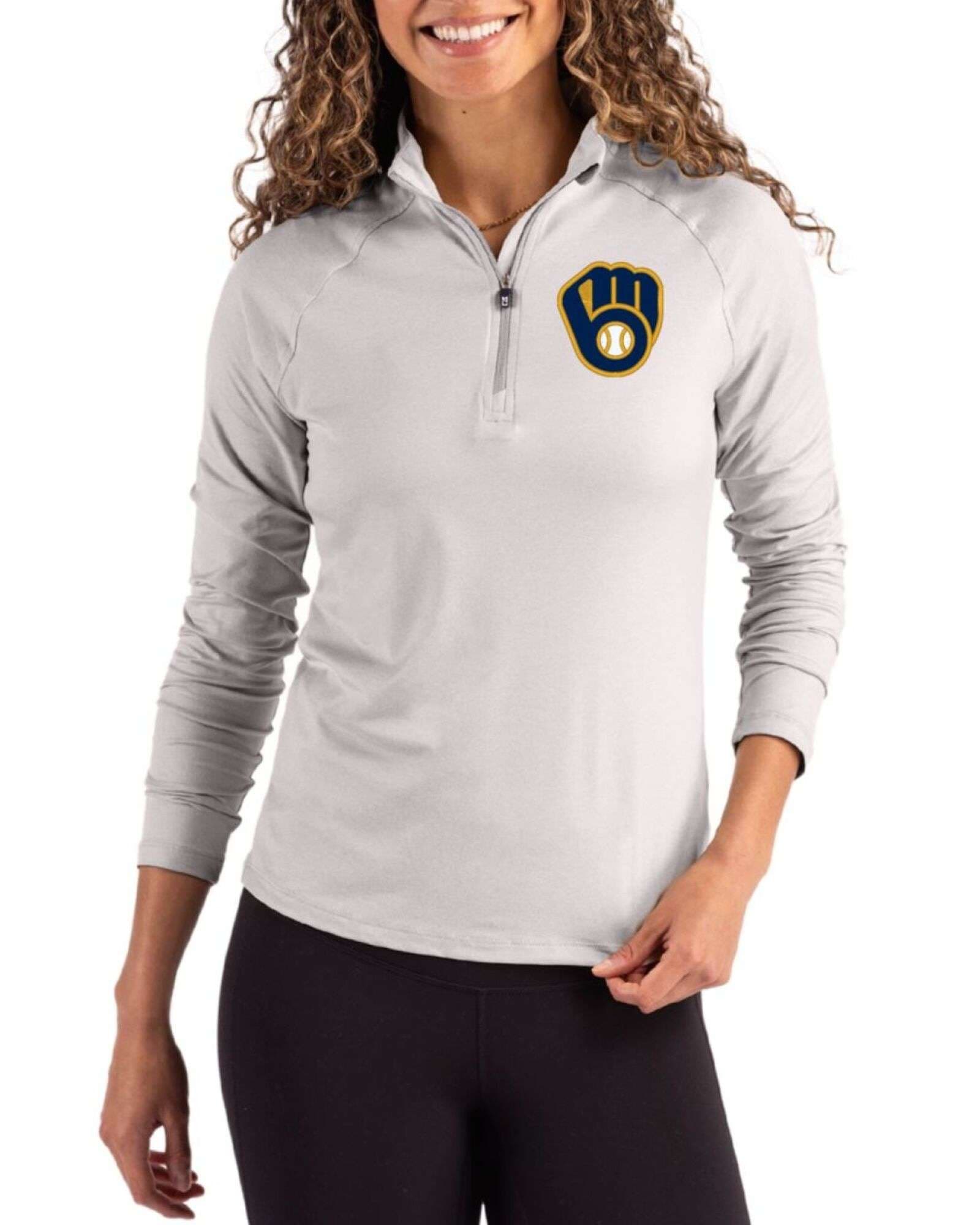 Women's Milwaukee Brewers Cutter & Buck Concrete Coastline Double Peached Quarter Zip Pullover