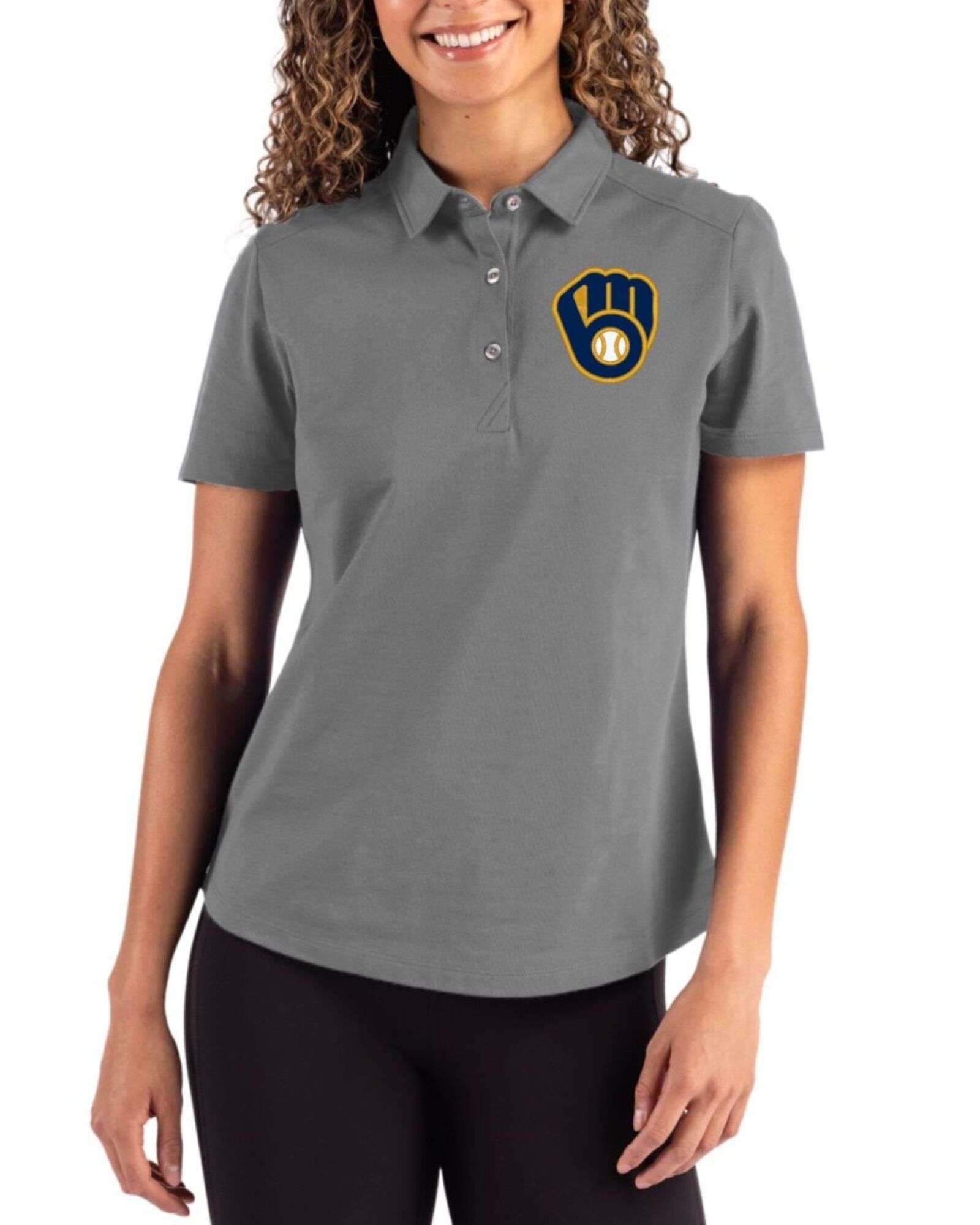 Women's Milwaukee Brewers Cutter & Buck Elemental Grey Advantage Refresh Epic Confidence Tri-Blend Pique Polo