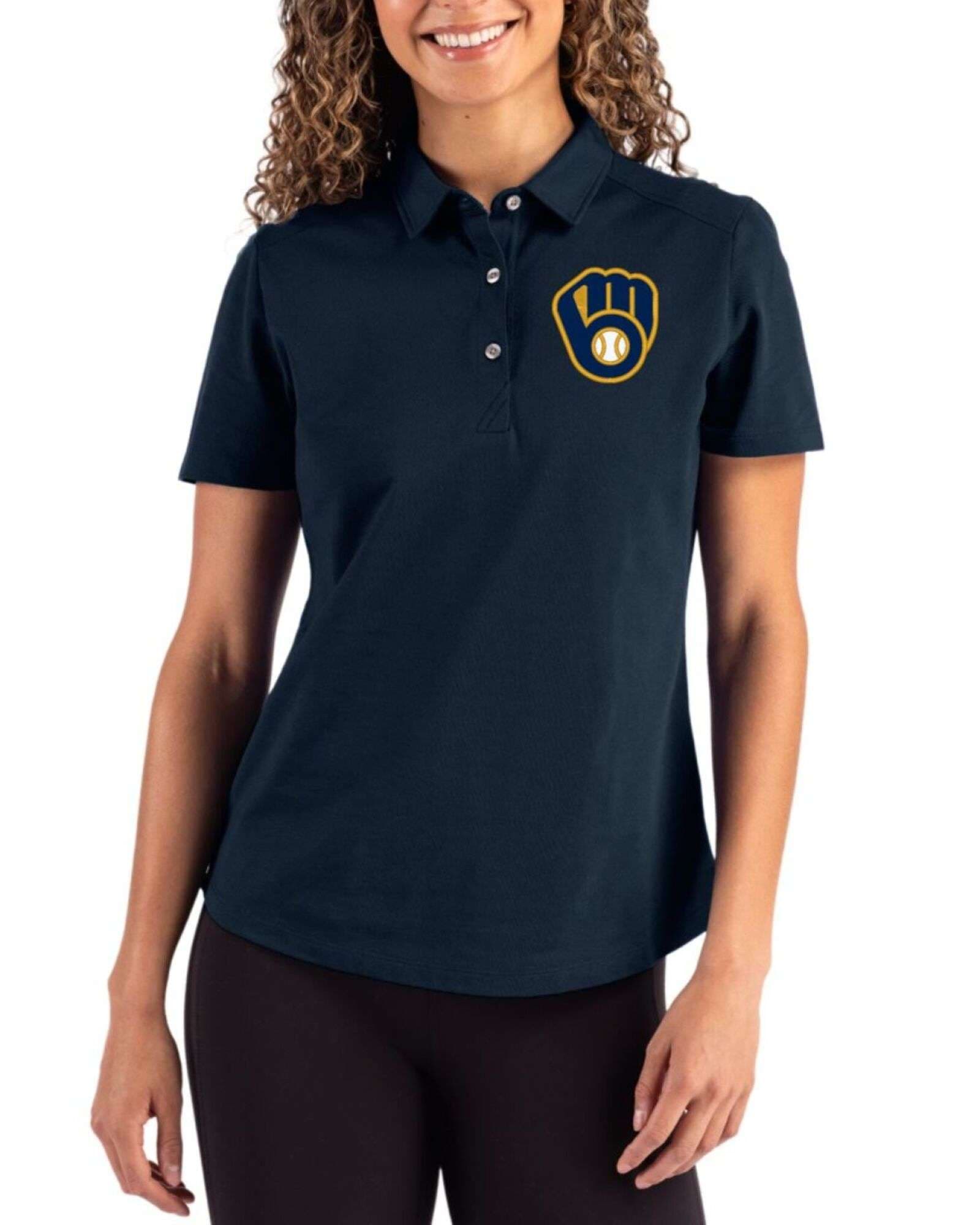 Women's Milwaukee Brewers Cutter & Buck Liberty Navy Advantage Refresh Epic Confidence Tri-Blend Pique Polo
