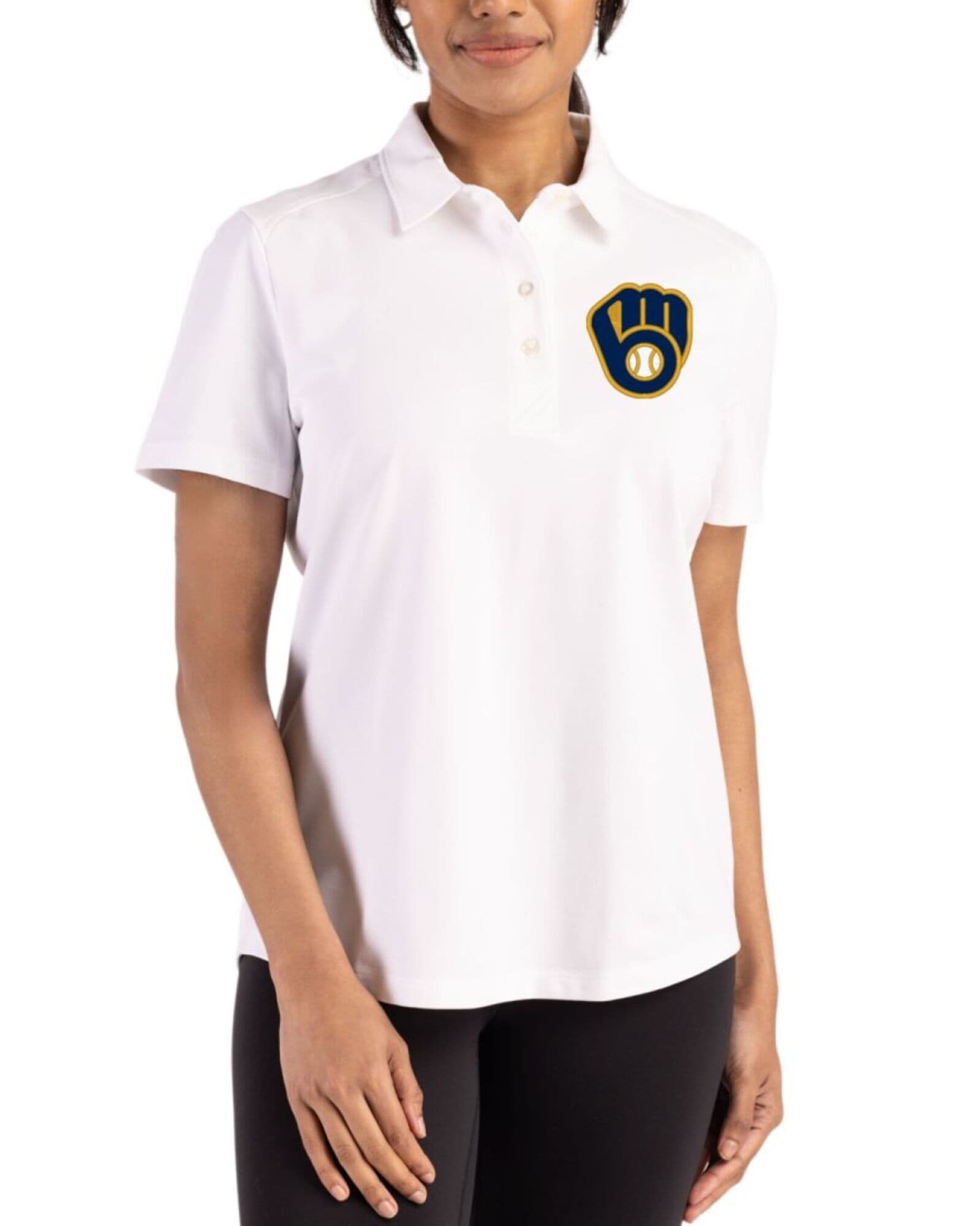 Women's Milwaukee Brewers Cutter & Buck White Advantage Refresh Epic Confidence Tri-Blend Pique Polo