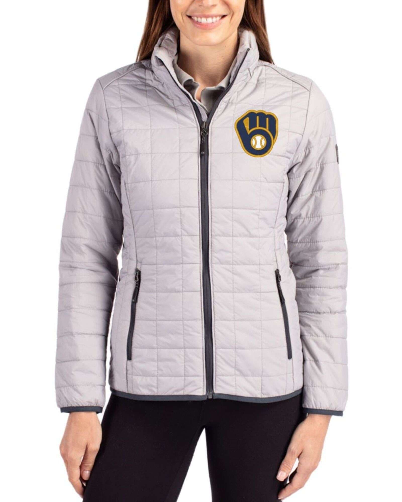Women's Milwaukee Brewers Cutter & Buck Polished Rainier Insulated Puffer Full Zip Jacket