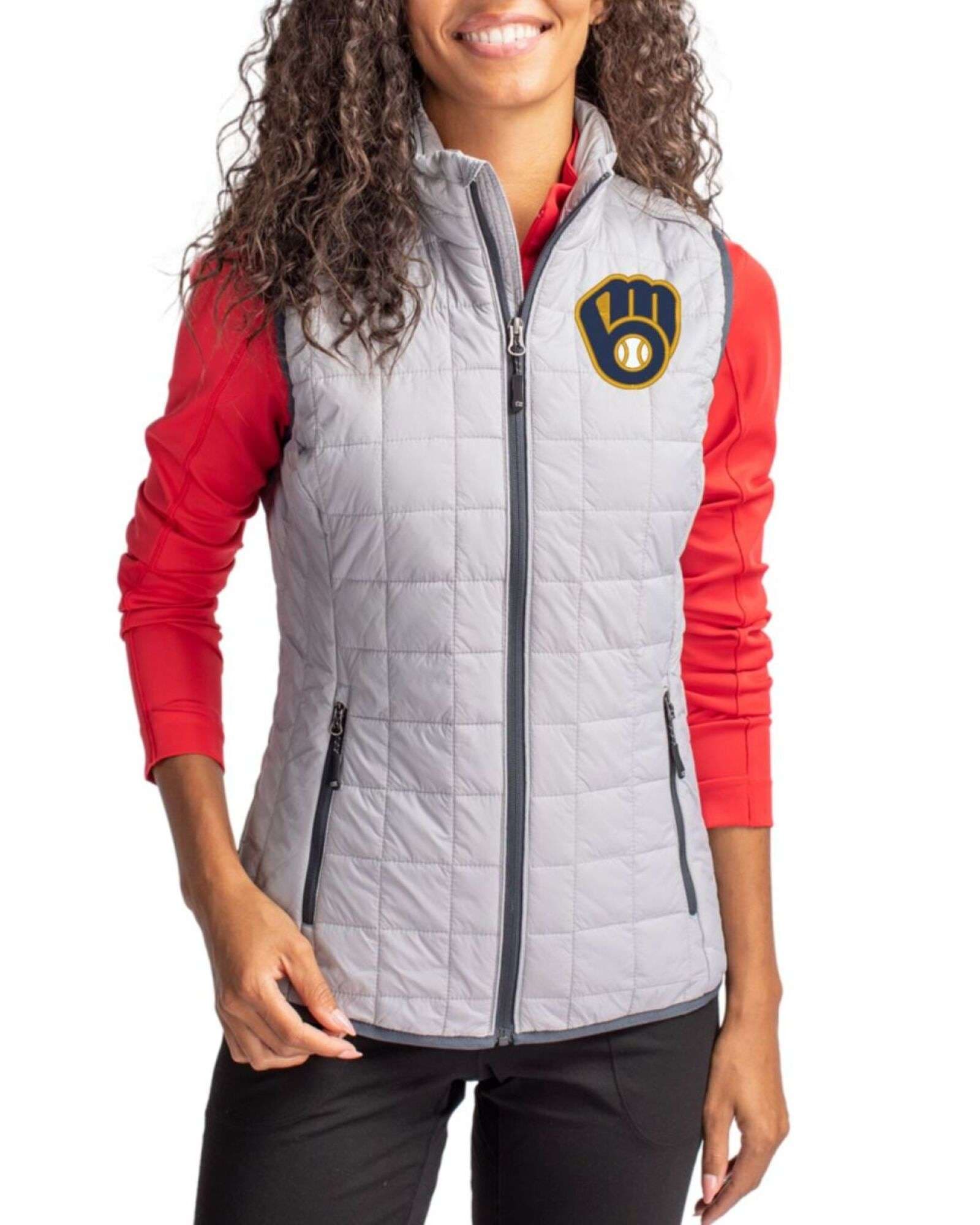 Women's Milwaukee Brewers Cutter & Buck Polished Rainier Insulated Puffer Full Zip Vest