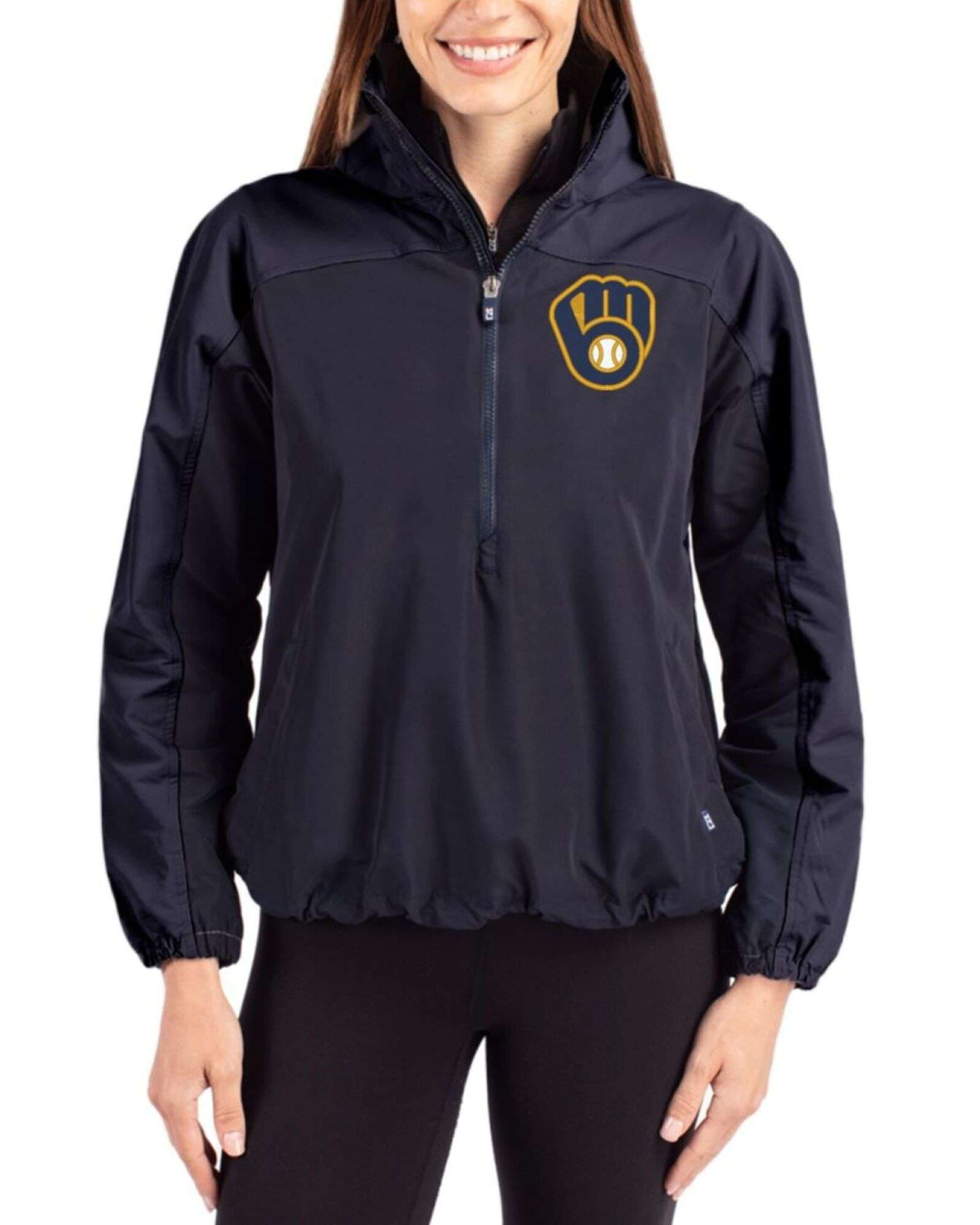 Women's Milwaukee Brewers Cutter & Buck Navy Blue Charter Epic Versatility Half Zip Anorak Jacket