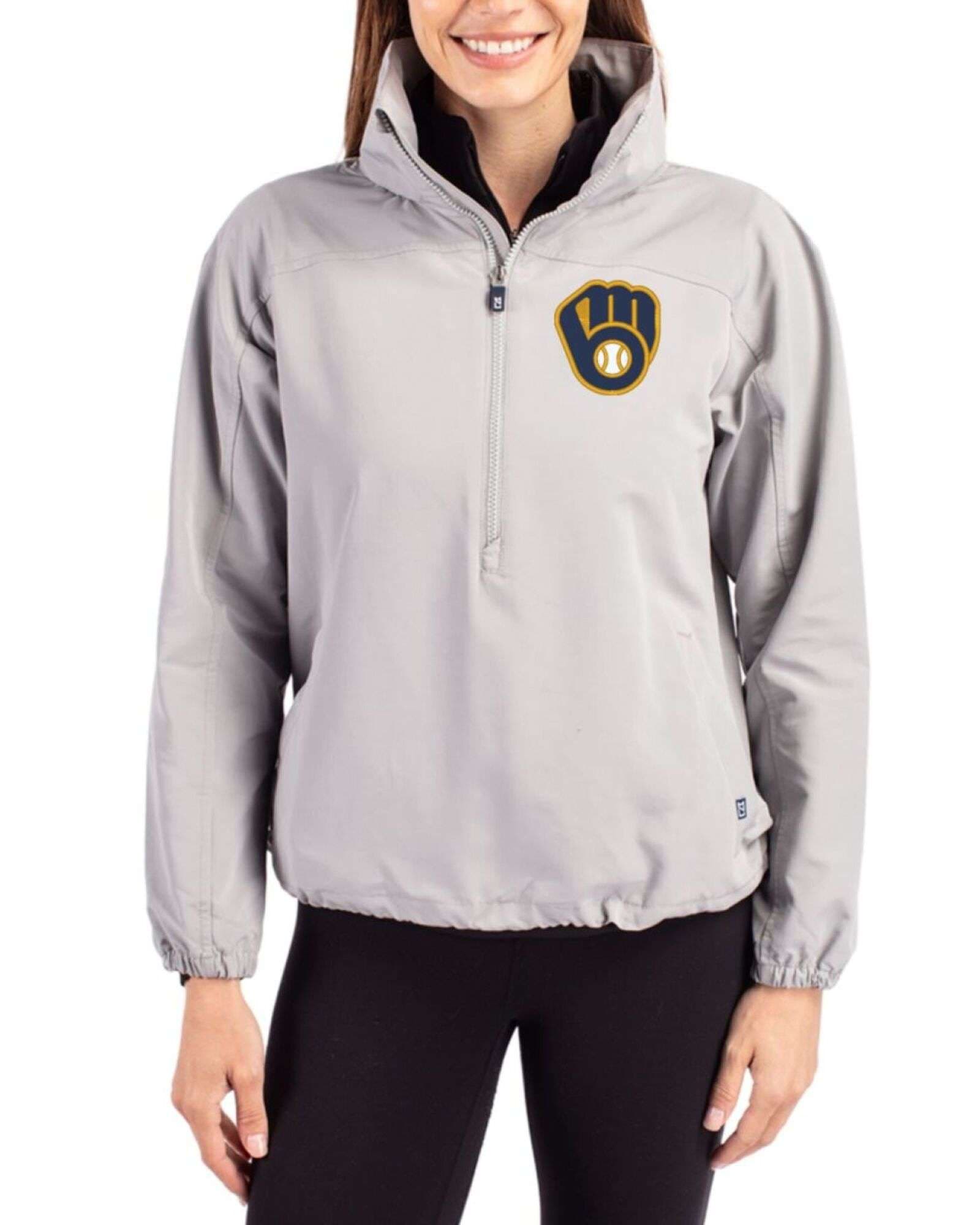 Women's Milwaukee Brewers Cutter & Buck Polished Charter Epic Versatility Half Zip Anorak Jacket