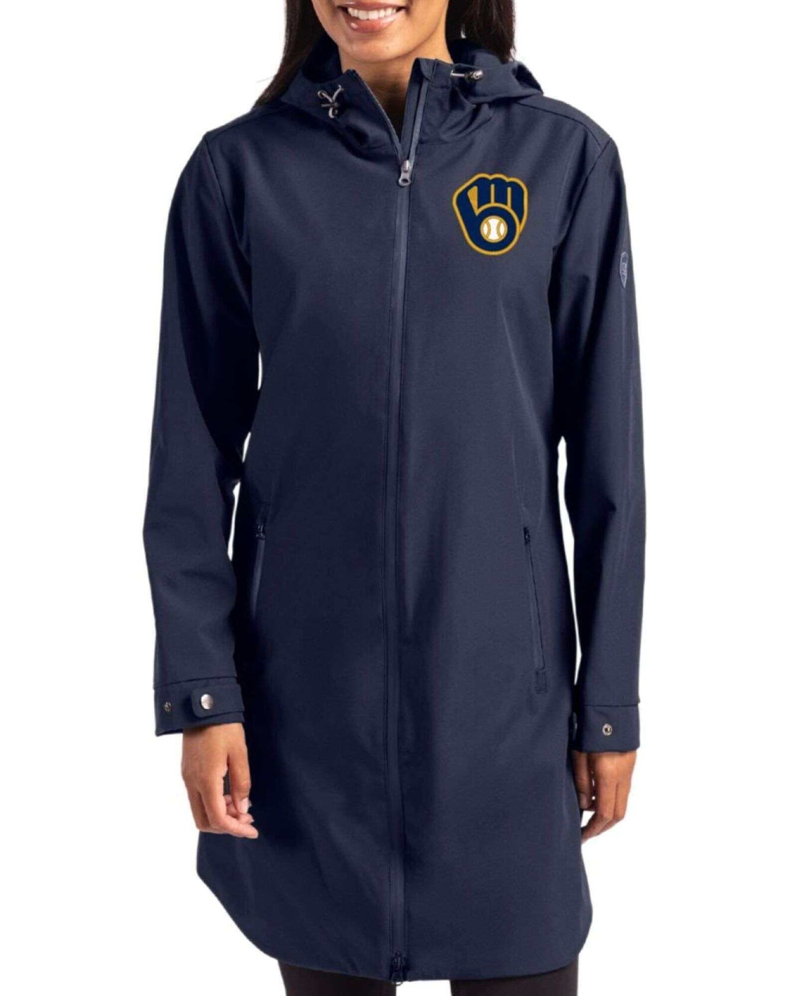 Women's Milwaukee Brewers Cutter & Buck Navy Blue Camano Everyday Stretch Water Resistant Full Zip Jacket