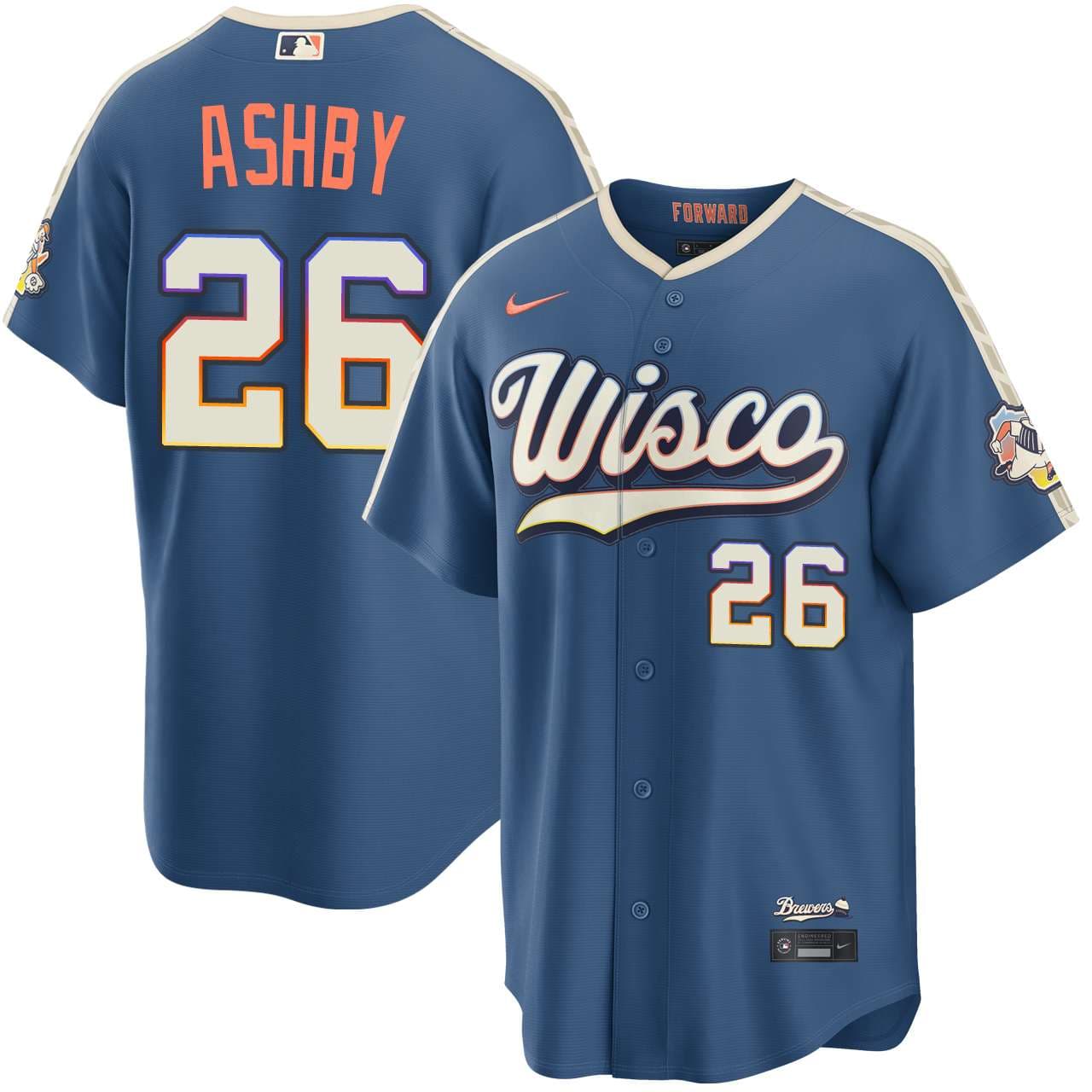 Men's Milwaukee Brewers NIKE® Aaron Ashby Mineral Blue 2026 City Connect Stadium Jersey