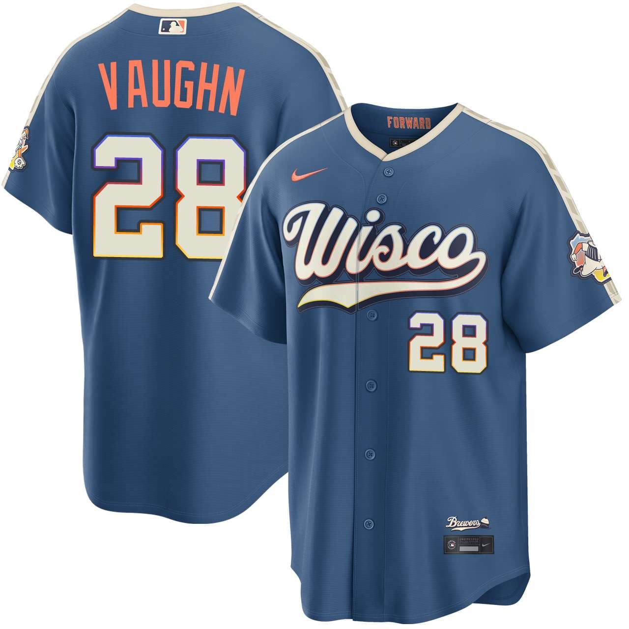 Men's Milwaukee Brewers NIKE® Andrew Vaughn Mineral Blue 2026 City Connect Stadium Jersey