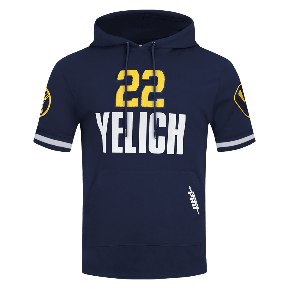 Men’s Milwaukee Brewers Midnight Navy Christian Yelich #22 Classic Short Sleeve Pullover Hoodie by Pro Standard®