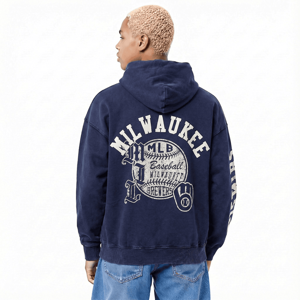 Men’s Milwaukee Brewers Washed Midnight Navy Street Team Enzyme Wash Ds French Terry Pullover Hoodie by Pro Standard®