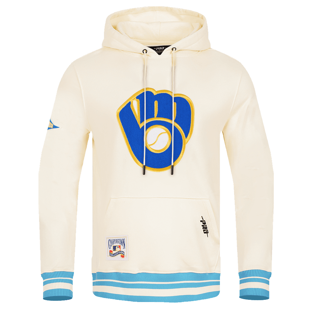 Men’s Milwaukee Brewers Eggshell and University Blue Retro Classic Pullover Hoodie by Pro Standard®