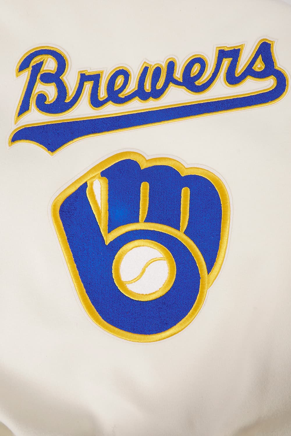 Men’s Milwaukee Brewers Eggshell and Universal Blue Retro Classic Rib Wool Varsity Jacket by Pro Standard®
