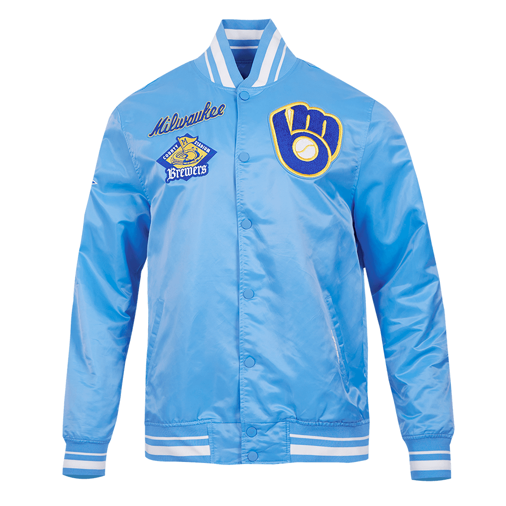 Men’s Milwaukee Brewers University Blue Retro Classic Rib Satin Jacket by Pro Standard®