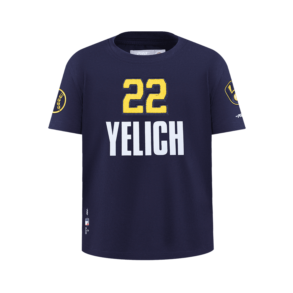 Boy’s Milwaukee Brewers Midnight Navy Christian Yelich #22 Classic Player Name And Number Big Short Sleeve Tee by Pro Standard®