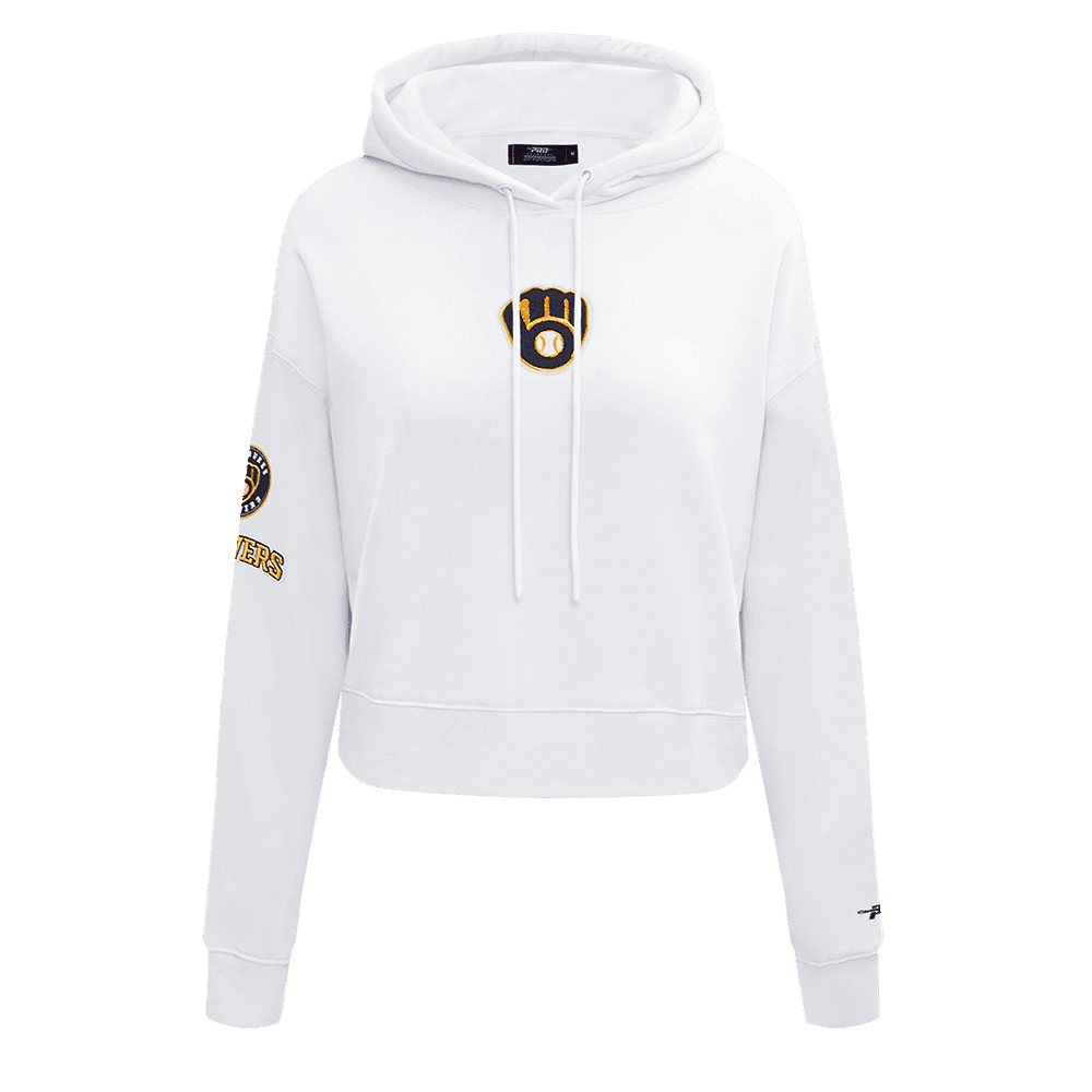 Women’s Milwaukee Brewers White Classic Cropped Pullover Hoodie by Pro Standard®