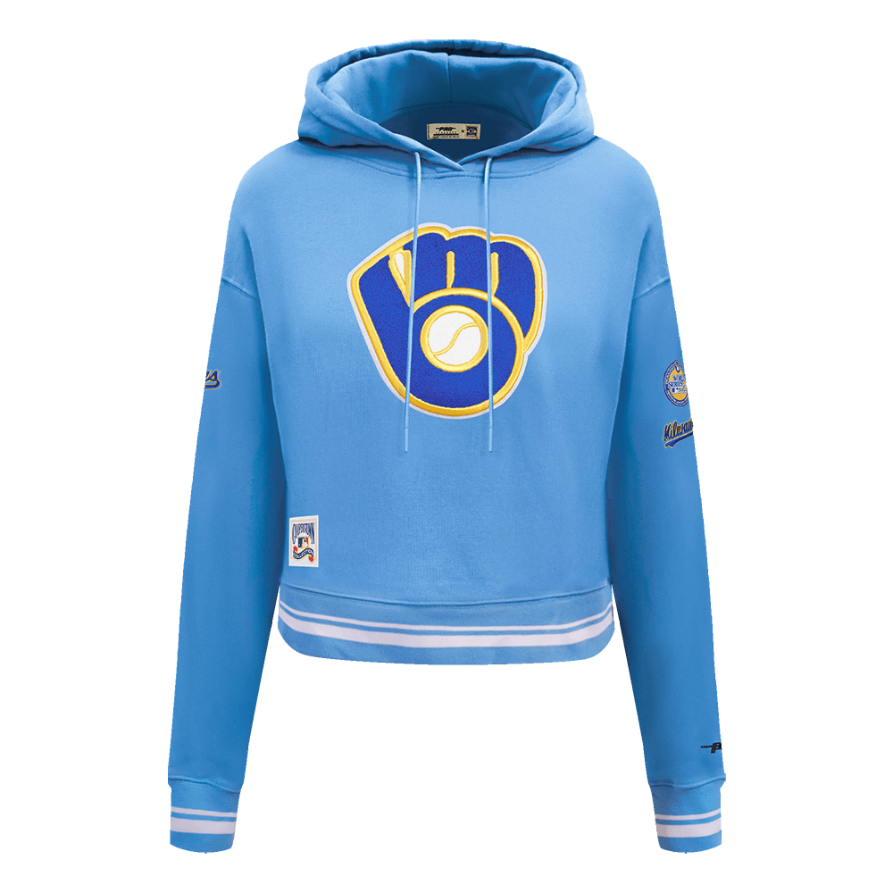 Women’s Milwaukee Brewers University Blue Retro Classic Rib Cropped Pullover Hoodie by Pro Standard®