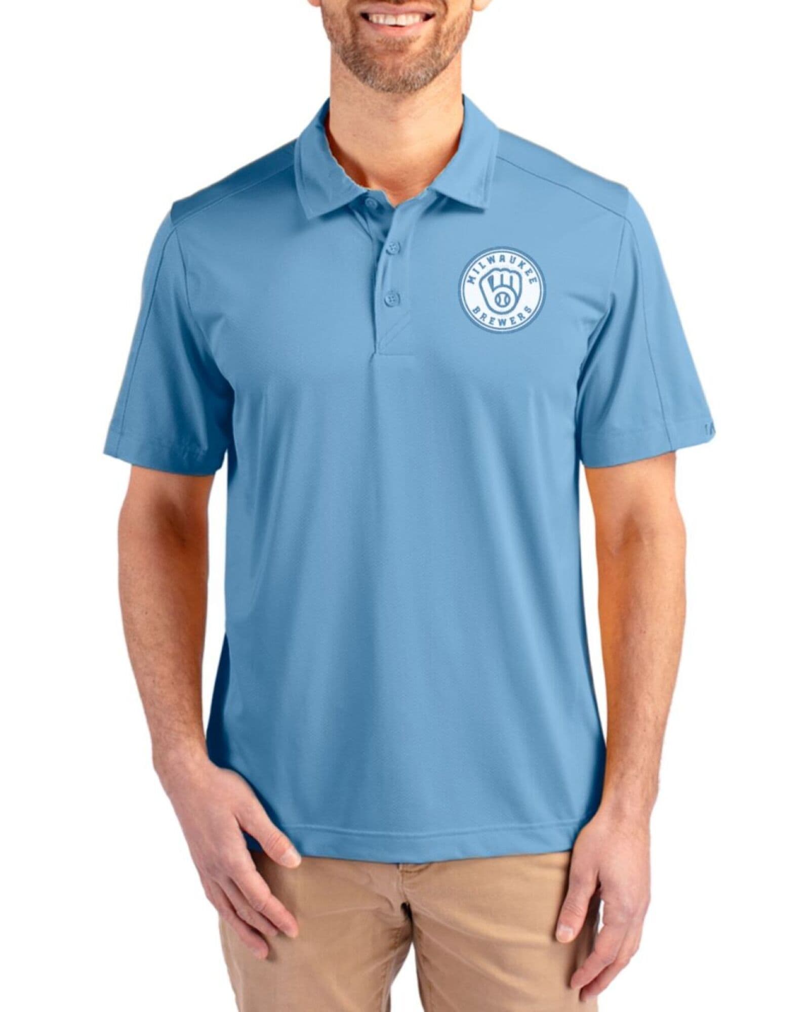 Men's Milwaukee Brewers Cutter & Buck Mono Atlas Prospect Featherlight Stretch Polo