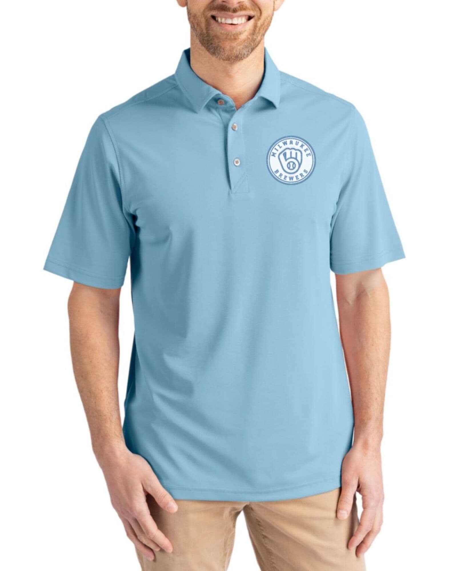 Men's Milwaukee Brewers Cutter & Buck Mono Atlas Virtue Featherlight Pique Polo