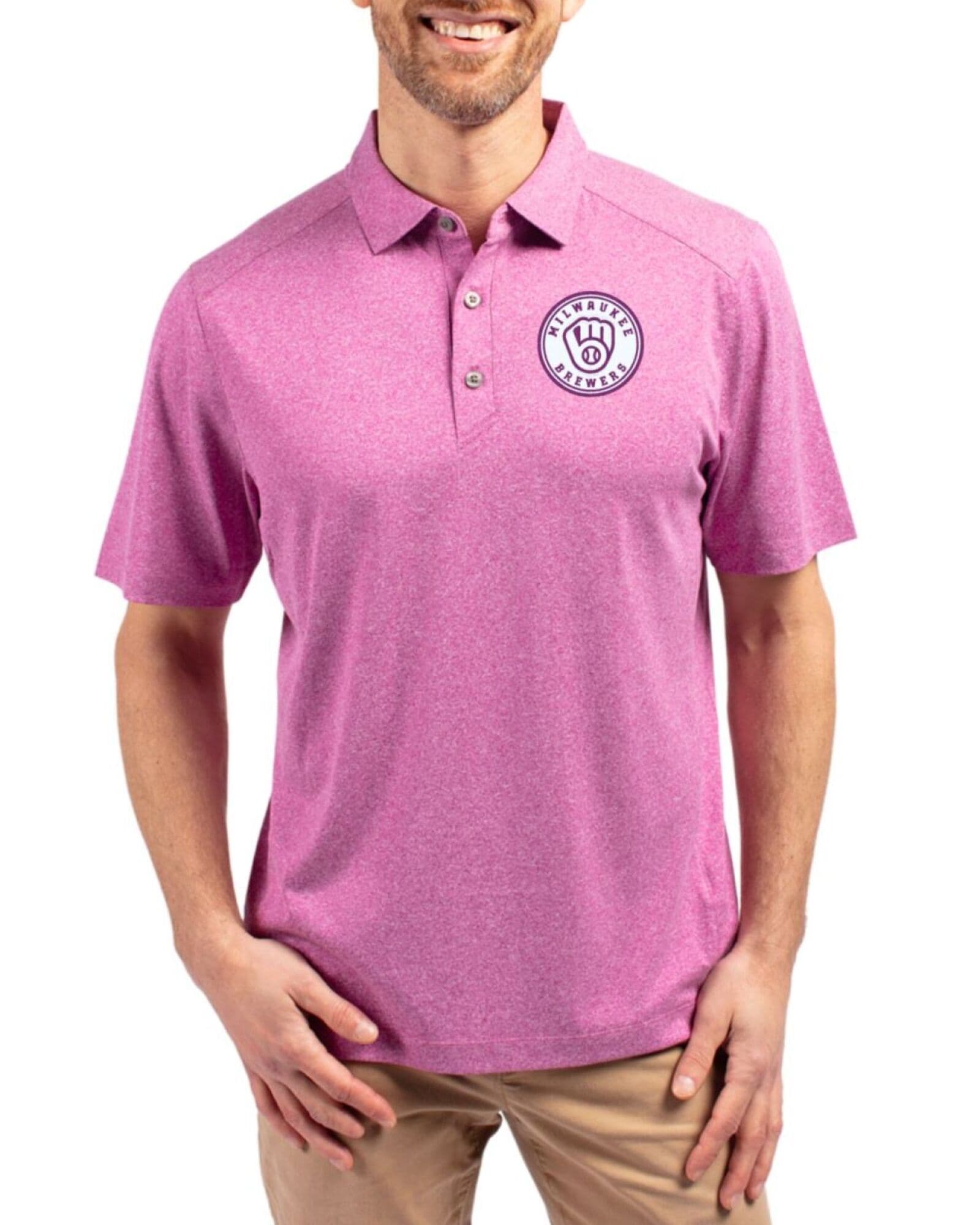 Men's Milwaukee Brewers Cutter & Buck Mono Gelato Heather Forge Four-Way Stretch Polo